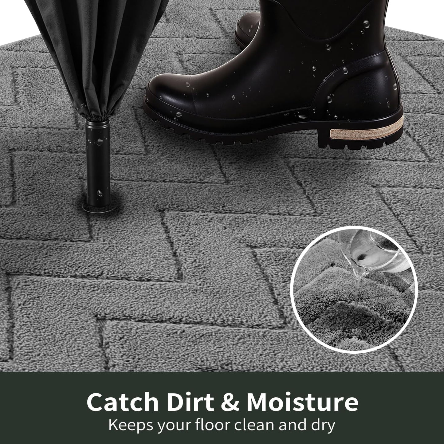 Stiio Dirt Trapper Door Mat 34x59 Inches, Front Doormat Indoor Outdoor Entrance Low Pile, All-Season, All-Weather Absorbent Entry Rug, Washable Non Slip Rug for Entryway, Grey