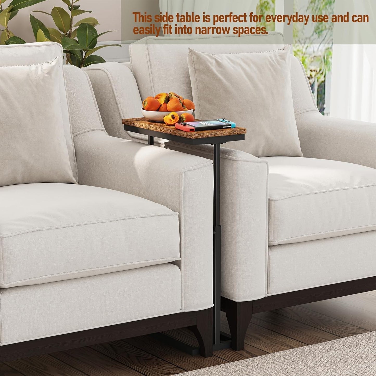 TUTOTAK End Table, Side Table, Tall Couch Table, Sofa Table, Living Room, Bedroom, Brown TB01BB0832