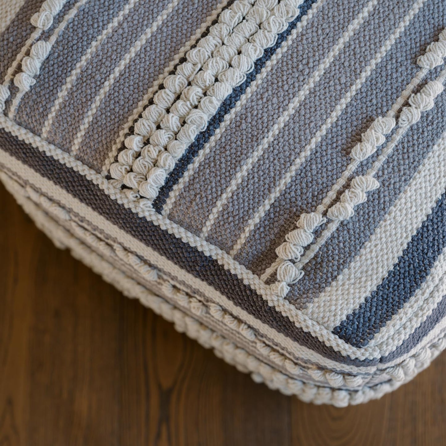 Pouf Ottoman, Square Hand Woven Loop and Striped Ottoman Pouf for Living Room or Bedroom, Floor Chair, Foot Rest or Decorative Home Decor