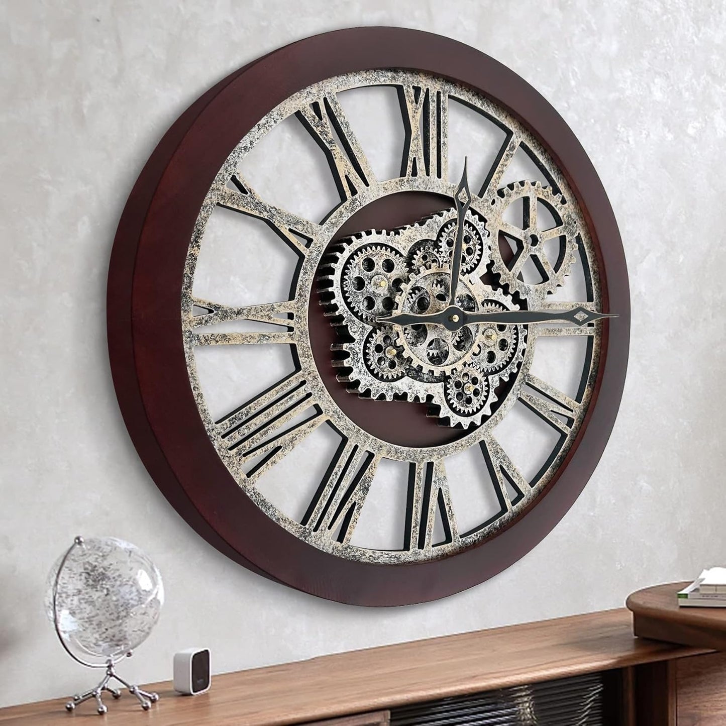 HOIBAI Wall Clock, Clocks for Living Room Decor 20 Inch Big Moving Gears Clock Farmhouse Vintage Rustic Wall Clock Vintage Roman Oversized for Home Bedroom House Kitchen Wall Decor