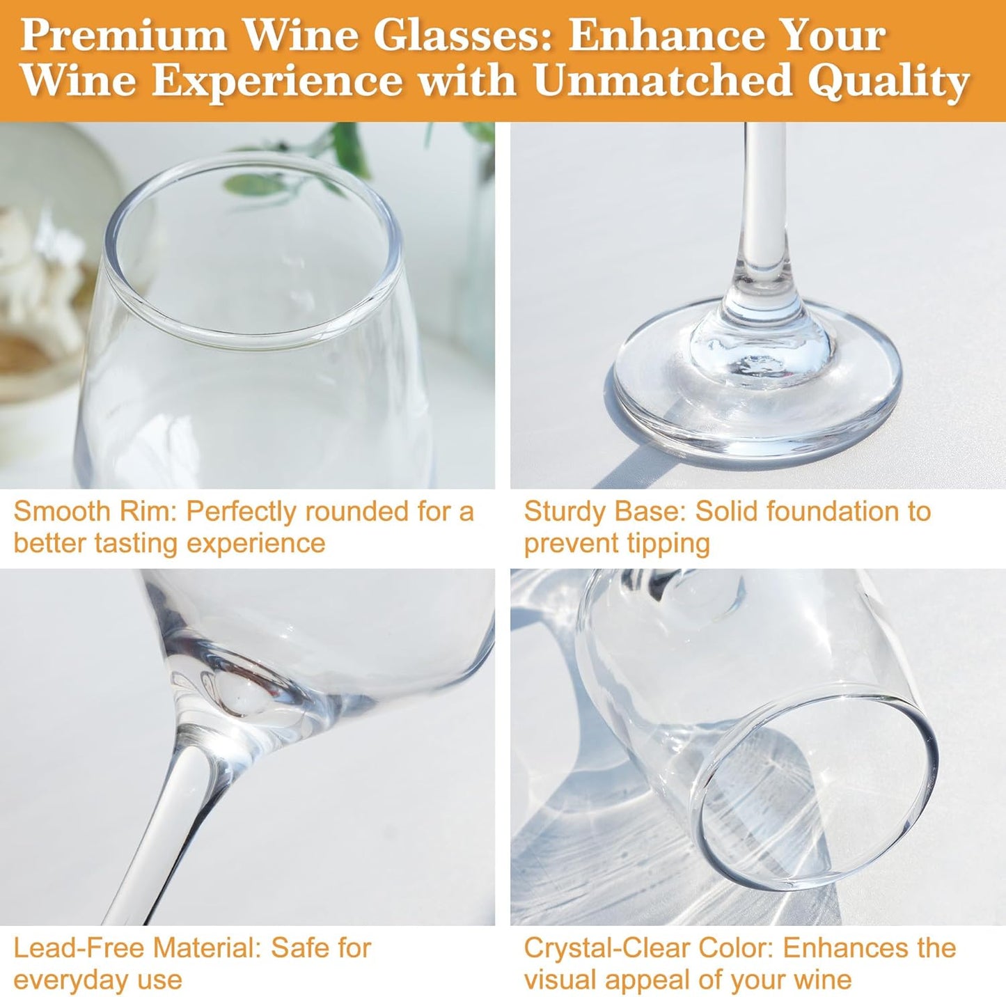 Crystal Wine Glasses Set of 6-12oz Long Stem Wine Glass, Clear Pretty Crystal Glassware, Hand Blown Drinkware, Unique Stemware Wine Glass Holiday Gift Set