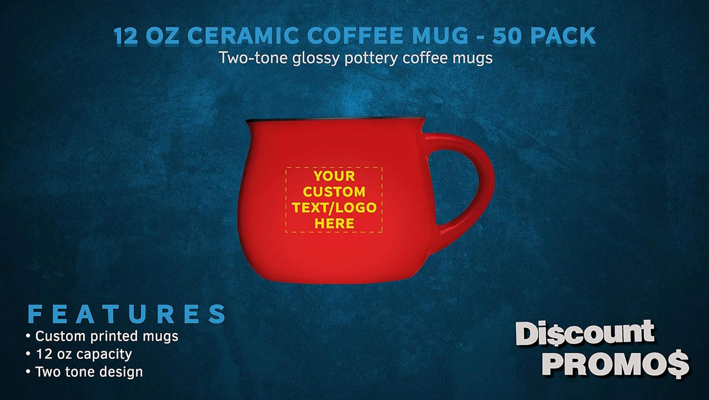 Custom Glazed Campfire Coffee Mugs 12 oz. Set of 50, Personalized Bulk Pack - Perfect for Coffee, Tea, Espresso, Hot Cocoa, Other Beverages - Red