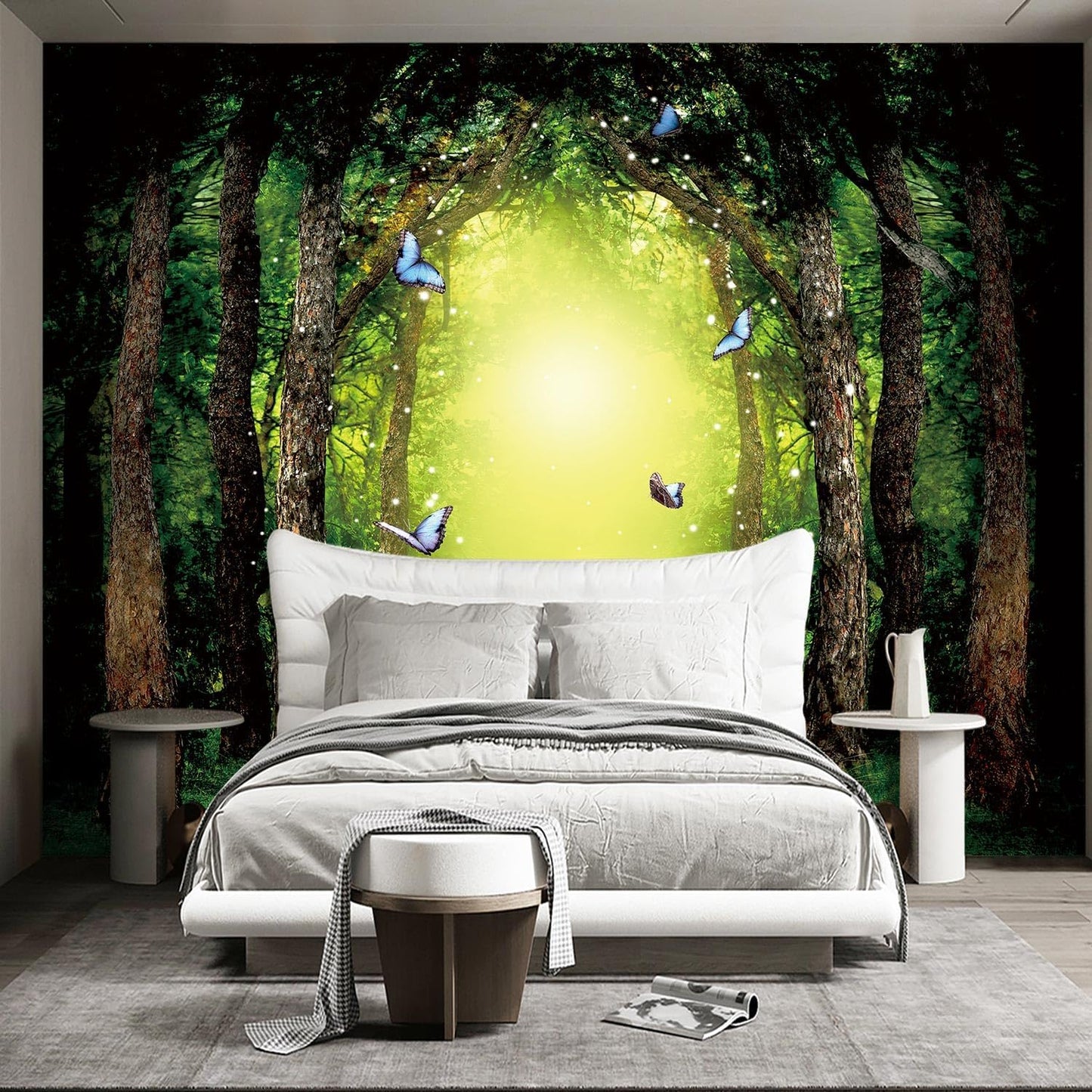 Classy Dream Butterfly Forest Tree Wallpaper for Bedroom Jungle Woodland Wall Mural Living Room Large Woods Adhesive Fabric decorr - 183"x120"（Not Peel and Stick）