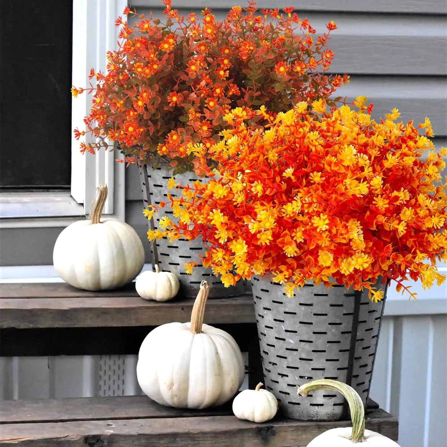 12 Bundles Artificial Fall Flowers No Fade Faux Autumn Plants, Fake Indoor Outdoor Greenery Decorations for Thanksgiving Christmas Wedding Party Home Garden Fireplace Décor (Fall Orange)