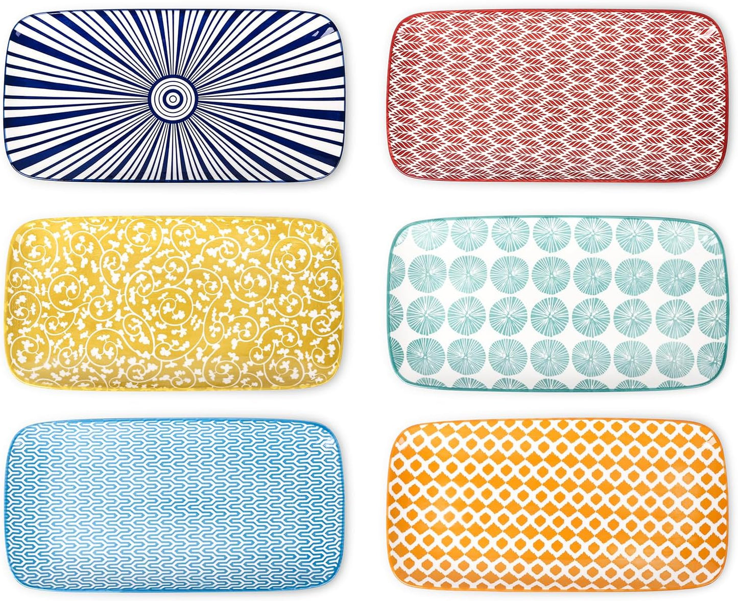 Selamica Ceramic Serving Platters, 12 Inch Serving Trays for Party Entertaining, Large Rectangular Serving Plates, Set of 6, Assorted Colors