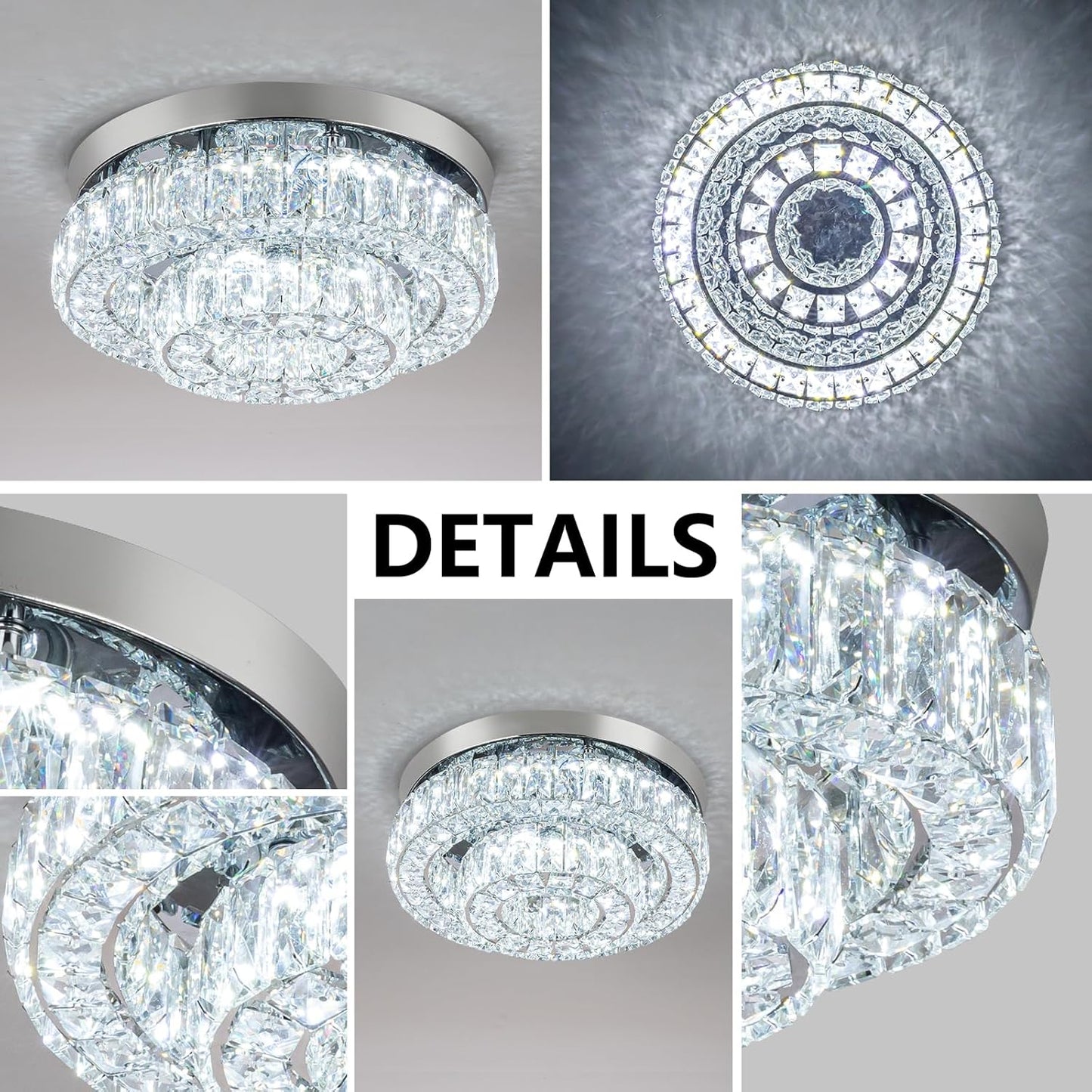 12 Inch Crystal Chandelier LED Ceiling Light 2 Tier Flush Mount Ceiling Light Fixtures Modern Chandelier Lighting for Hallway Bedroom Dining Room Kitchen (Cool White)