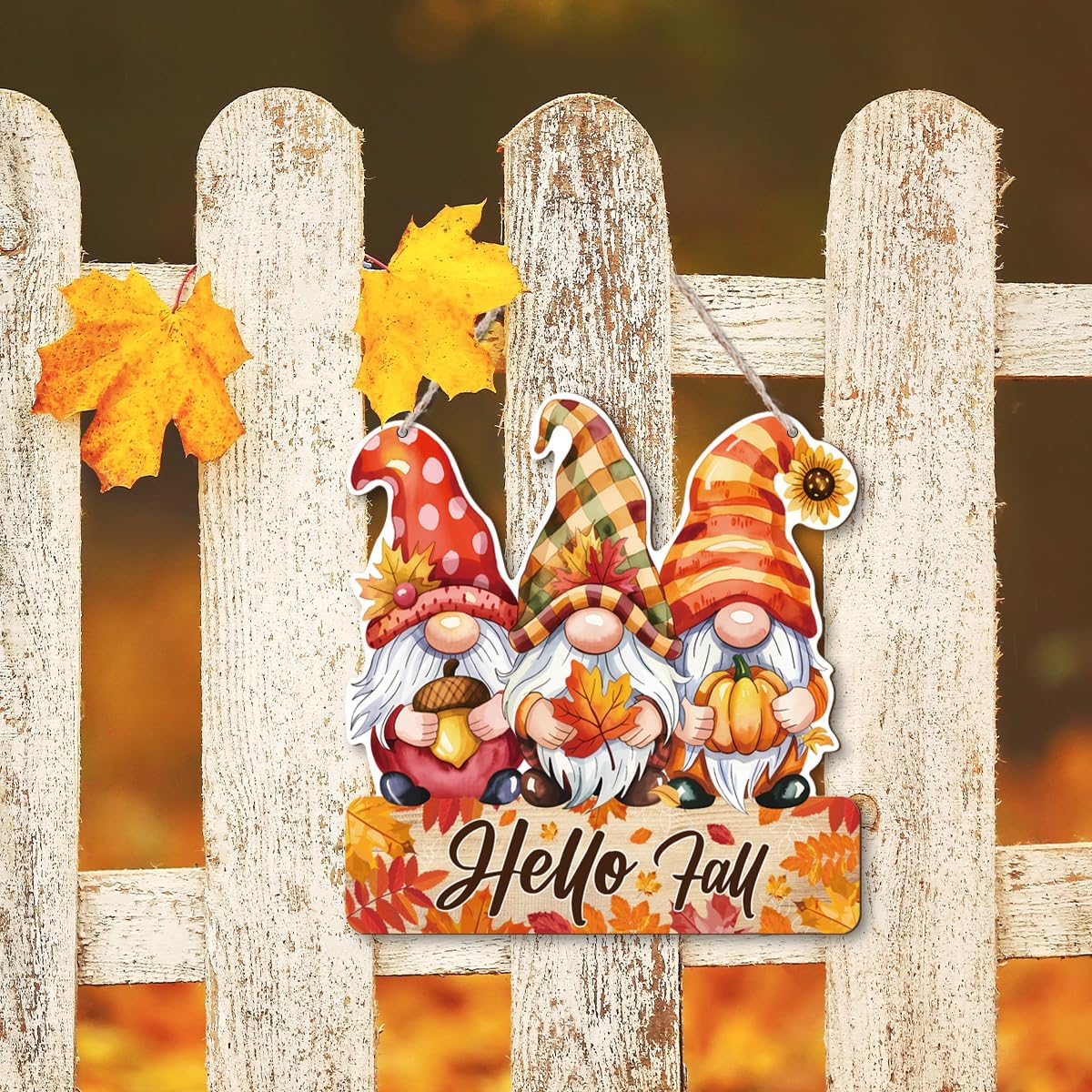 Hello Fall Wood Hanging Gnome Decoration, Autumn Wooden Signs, Rustic Thanksgiving Decoration, Home Interior And Exterior Decor, Autumn Harvest Thanksgiving Home Decor