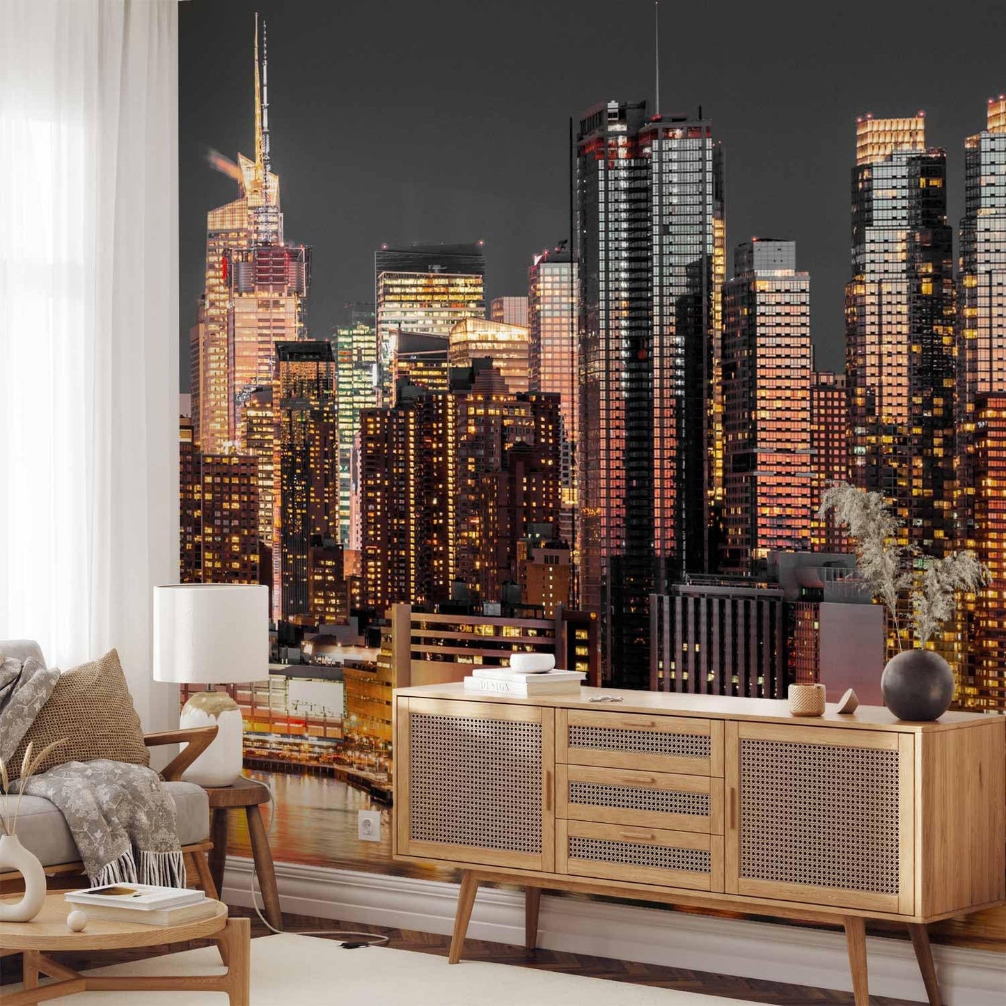 artgeist Premium Wall Mural New York City 216x98 in - Non-Woven Photo Wallpaper Art Print Fleece Wall Mural Decoration Poster Picture Design Night Skyline Panorama d-B-0060-a-e