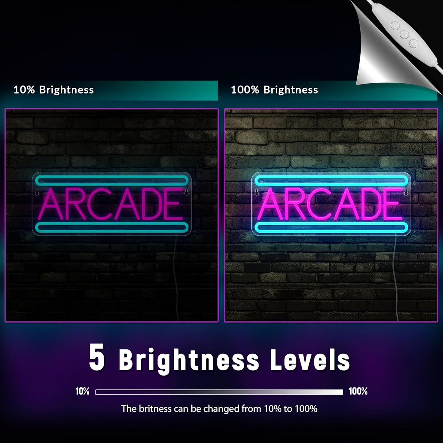 Arcade Neon Sign Arcade Neon Light for Wall Decor USB Powered Dimmable Arcade LED Neon Lights Sign for Game Room for Game Room Recreation Living Room Birthday Gift Man Cave Bedroom Decor