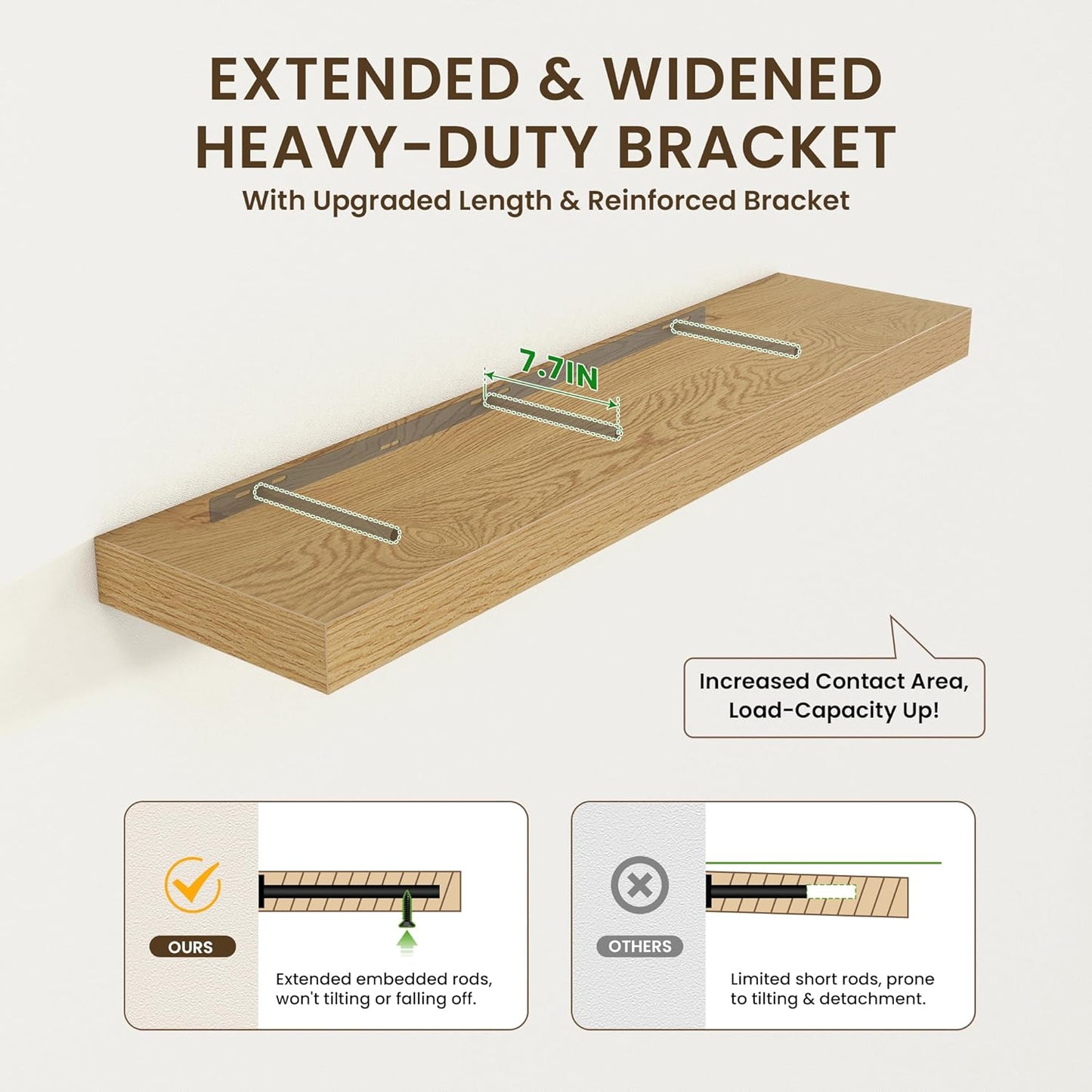 12 Inch Deep Floating Shelves for Wall, 48W x 12D Rustic Oak Wood Floating Shelves, Large Floating Shelves Set of 1 for Living Room Bathroom Laundry Room Bedroom Kitchen Home Office - Oak