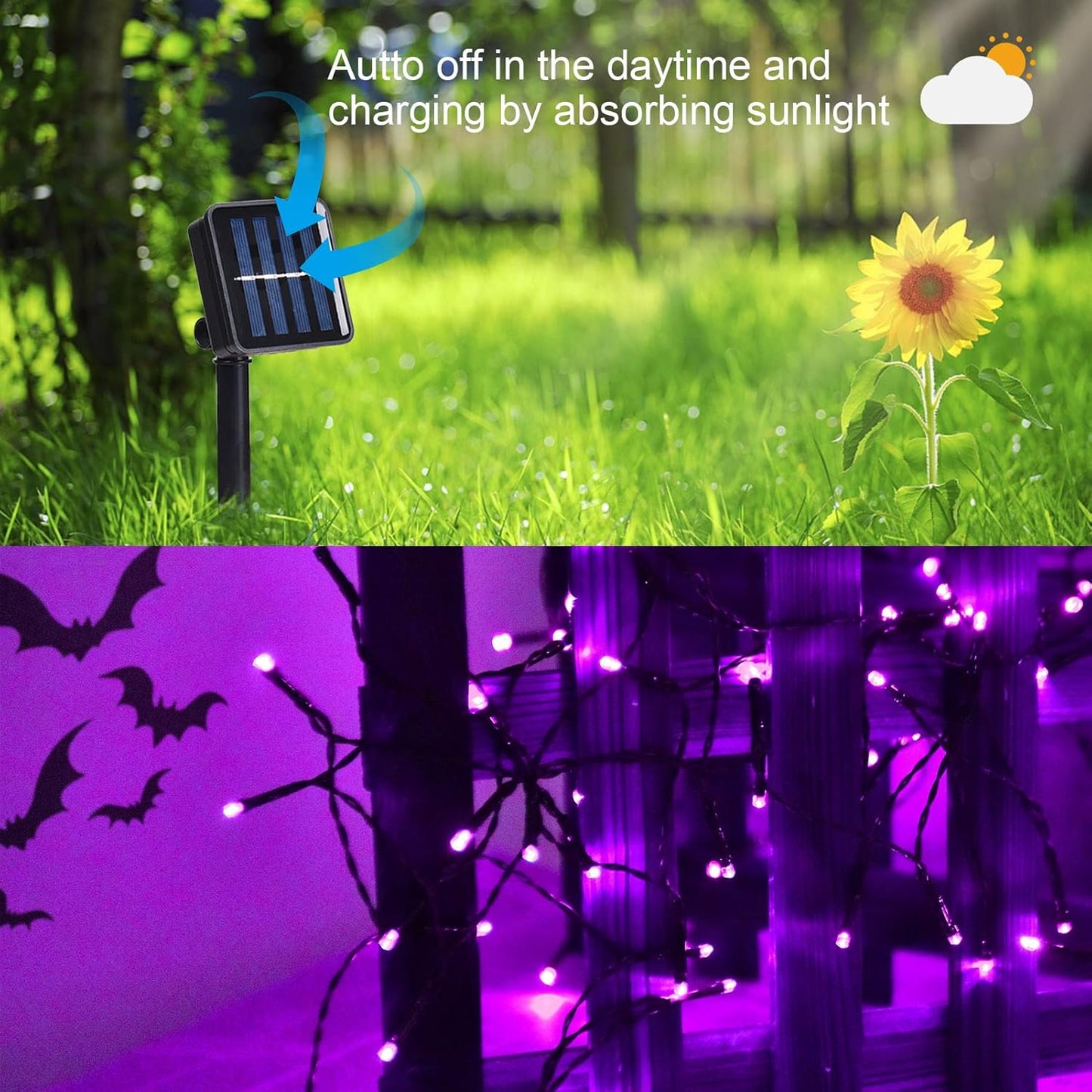 2 Pack 400 LED Solar String Lights, 8 Modes Solar String Lights for Outside, Waterproof and Solar Powered Outdoor String Lights for Holiday Christmas Yard Garden Tree Wedding Party (Purple)