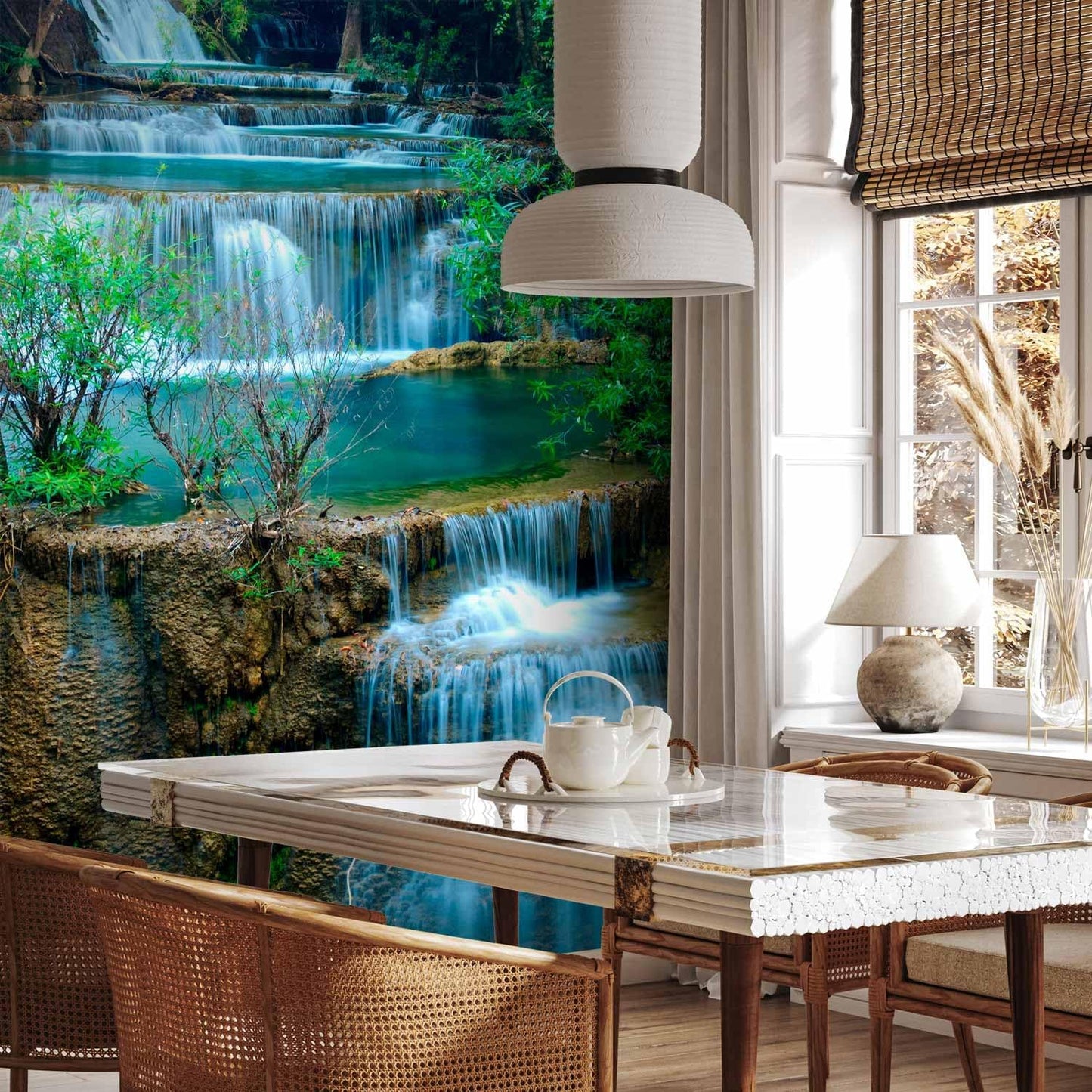 artgeist Wall Mural Waterfall Landscape 216x98 in - XXL Non-Woven Corner Wallpaper Fleece Angle Wall Decor Photo Print Picture Image Design Modern Forest Nature Tree c-B-10073-a-a