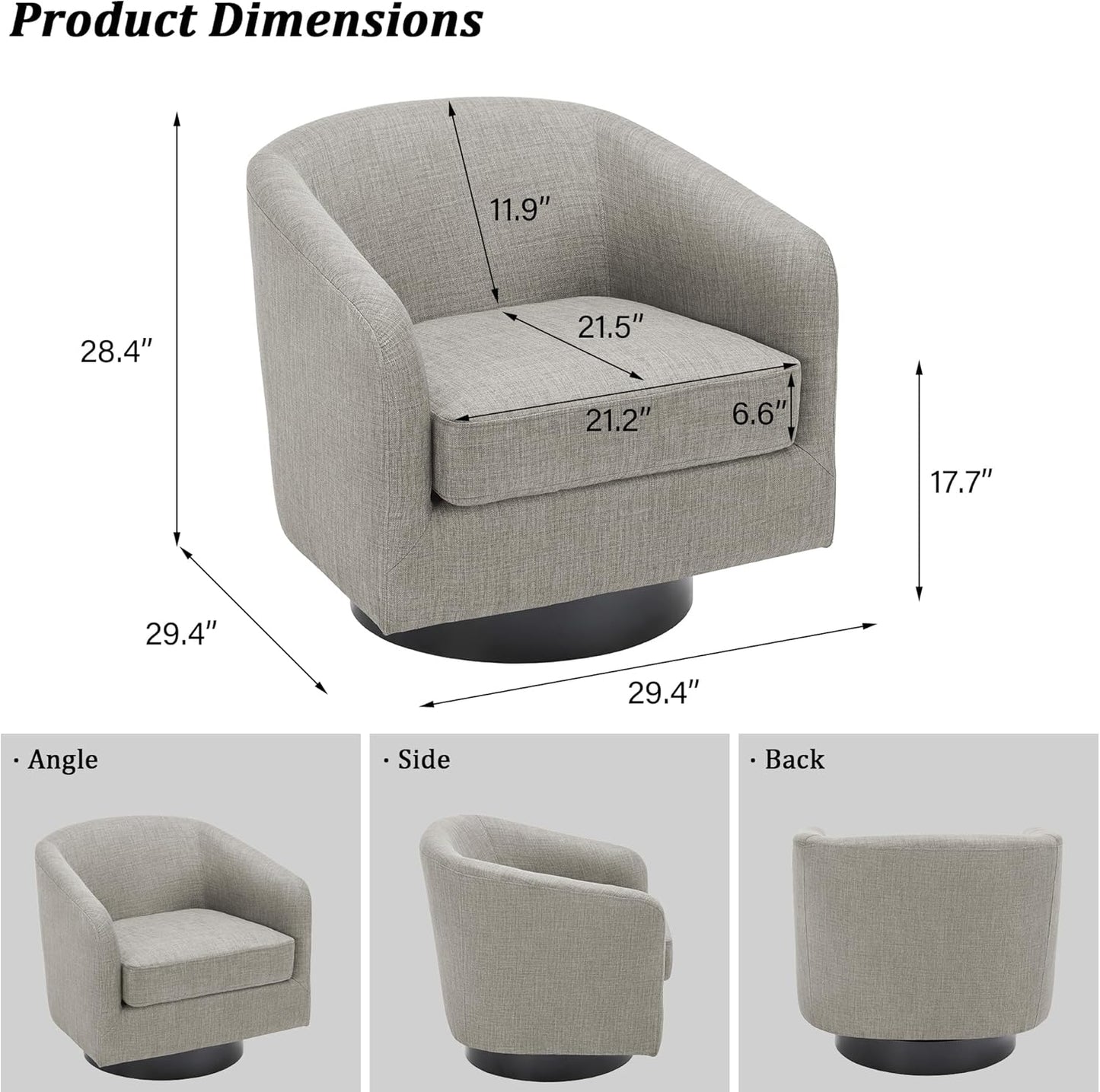 Swivel Barrel Accent Chair, Modern Round Linen Arm Chair for Living Room, Bedroom, Comfy Club Reading Chairs for Adults（Linen Fabric, Khaki, Set of 4