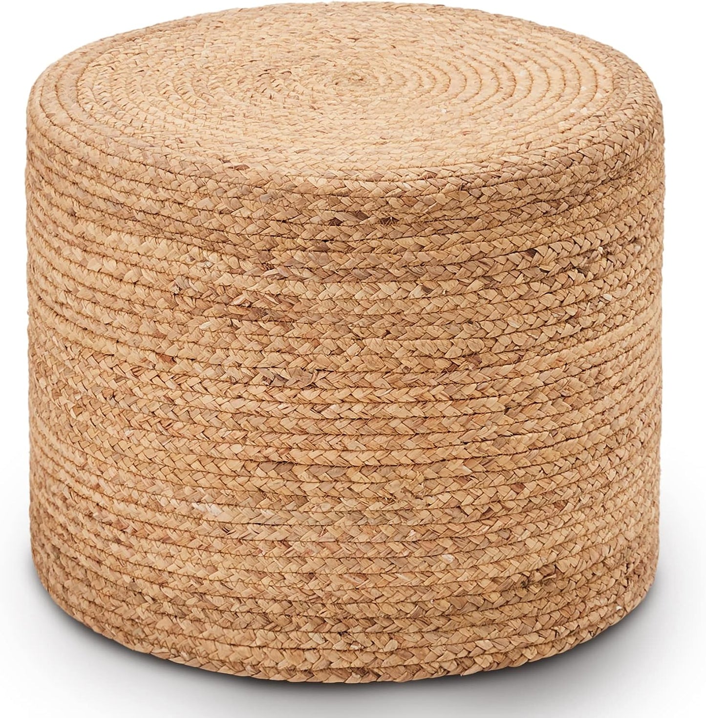 Wimarsbon 18'' Ottoman Pouf, Natural Braided Poof, Rustic Handweave Lounge Pouffe, Boho Footrest Stool for Bedroom, Accent Table or Seat for Living Room (Natural-LD)