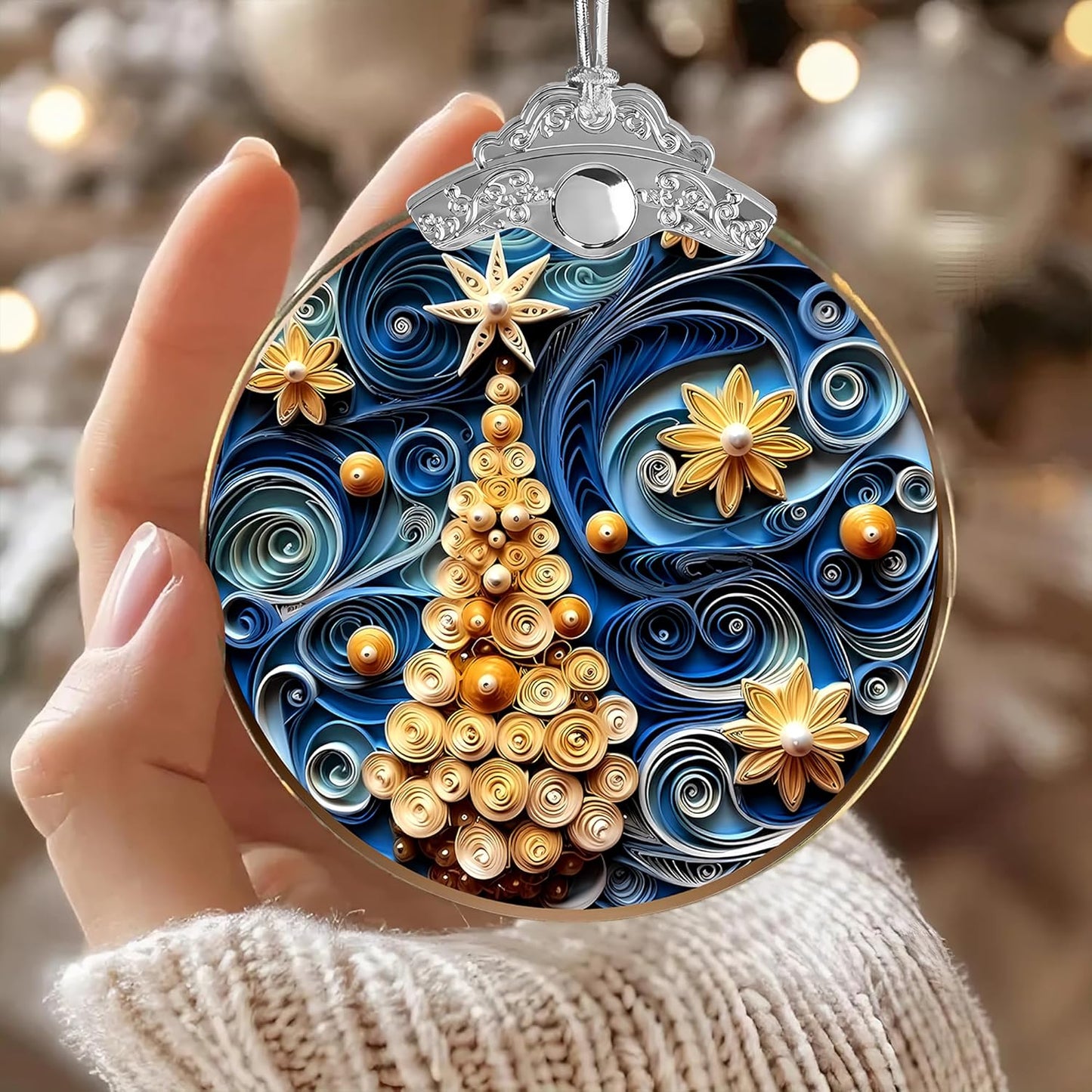 2025 Christmas Ornament, Stained Glass Effections, Christmas Tree 4 Inch Acrylic Ornament Art, White Elephant Gifts Car Interiors Decors, Christmas Decor (Quilling Tree 2)