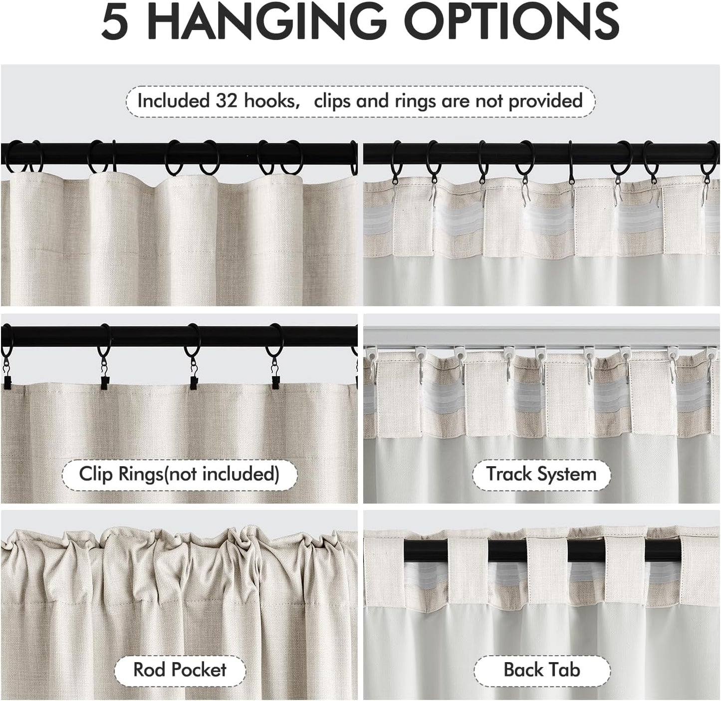 MIULEE 100% Blackout Curtains 120 Inch Long 2 Panels Set for Bedroom, Thick Luxury Faux Linen Black Out Curtain Room Darkening Back Tab Pleat Window Textured Drapes with Hooks for Living Room, Birch