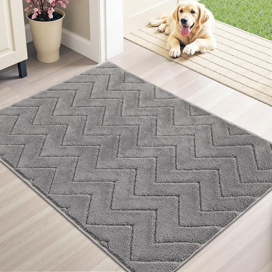 Stiio Dirt Trapper Door Mat 32x47 Inches, Front Doormat Indoor Outdoor Entrance Low Pile, All-Season, All-Weather Absorbent Entry Rug, Washable Non Slip Rug for Entryway, Grey