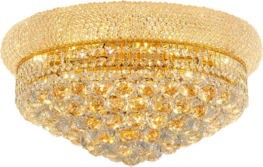 9-Light Crystal Flush Mount Chandelier Ceiling Light Fixture for Living Room Dining Room Bedroom Foyer Entryway Hallway Closet Bathroom (Gold D22)