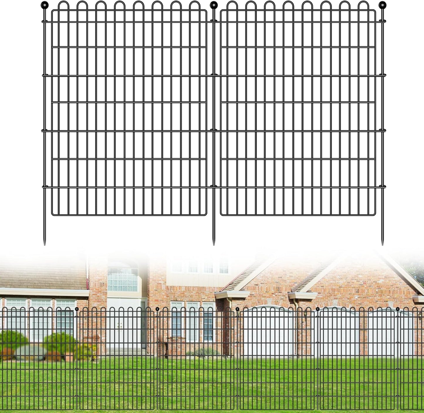 10 Panels No Dig Decorative Garden Fence for Yard, 40 in(H) X 23.6 ft(L) Animal Barrier Fencing for Outdoor Dog, Metal Portable Garden Fences for Borders, Pets, Landscape, Temporary Fence