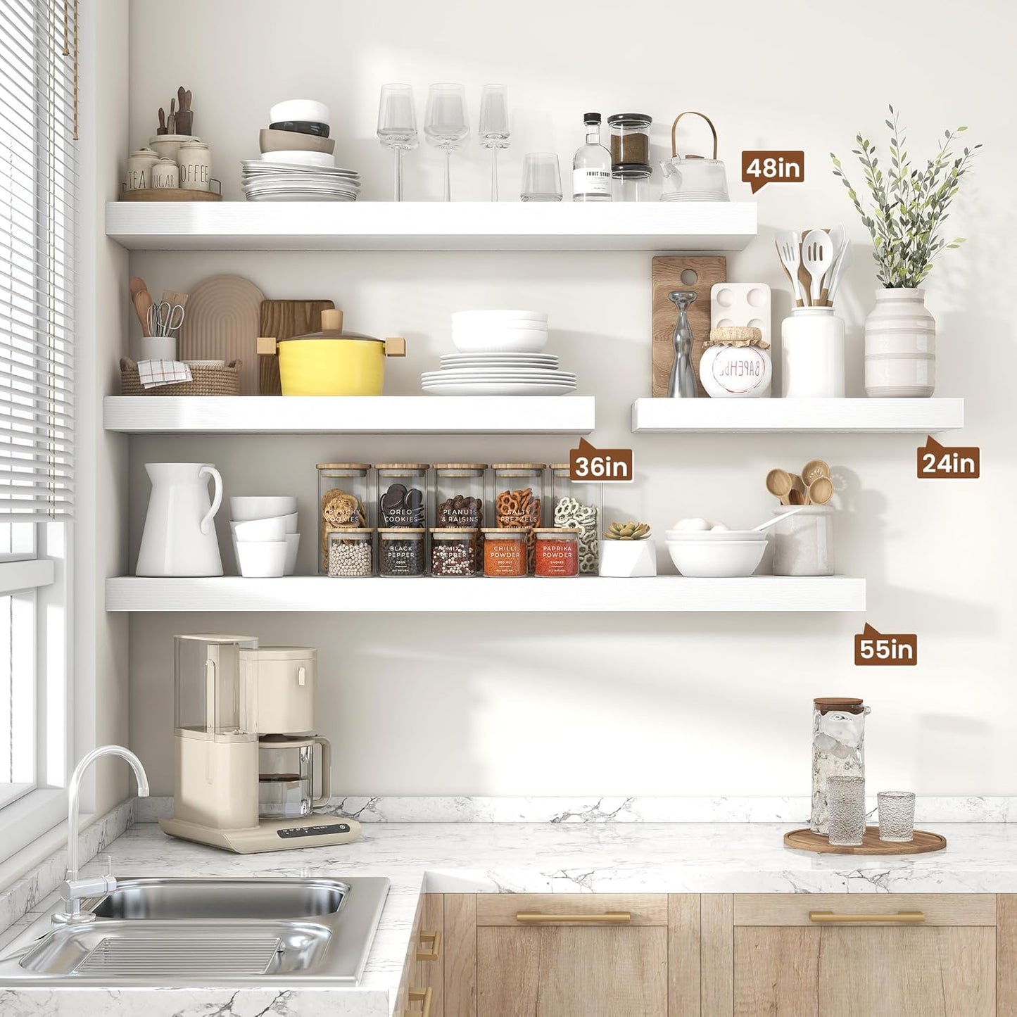 Heimlove 55 Inch Floating Shelves for Wall,10 Deep 10 Deep Large White Wall Shelf with Heavy Duty Brackets,Mounted Storage & Display Shelves for Bedroom,Living Room,Kitchen,Office,Set of 2