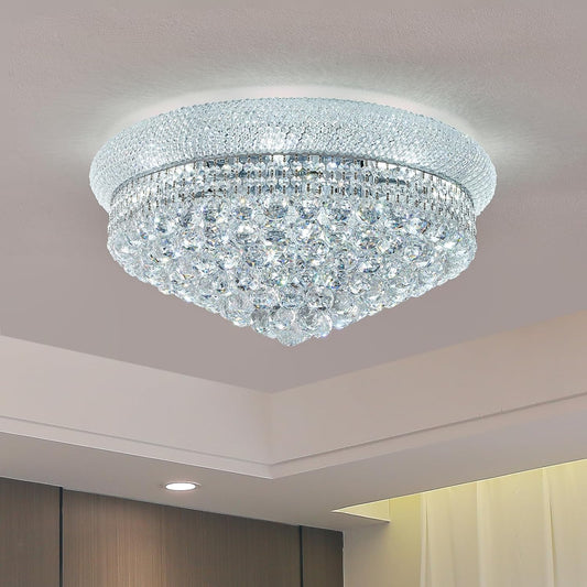 12-Light Crystal Flush Mount Chandelier Ceiling Light Fixture for Living Room Dining Room Bedroom Foyer Entryway Hallway Closet Bathroom (Chrome D24)