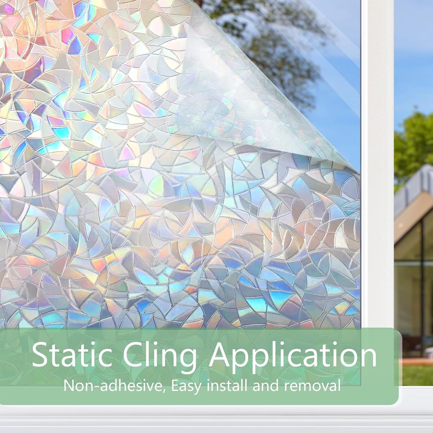 HIDBEA Window Privacy Film Static Clings, Rainbow Window Film, 3D Decals Non-Adhesive Window Vinyl Film for Home Door, 23.6 Inch x 13.1 Feet