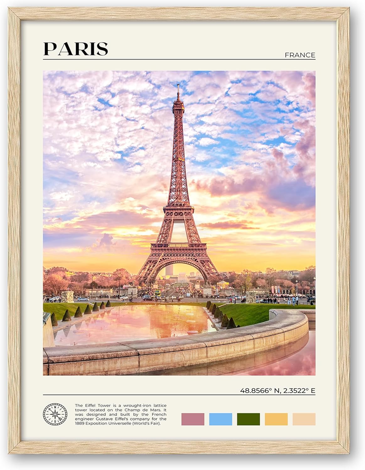 HesenDot Natural OAK Wood Framed Paris City Wall Art,12x16in Iconic Scenery Canvas Wall Print Posters,Classic Urban Landmark Wall Decor for Living Room,Bedroom,Office Gallery Set of 1