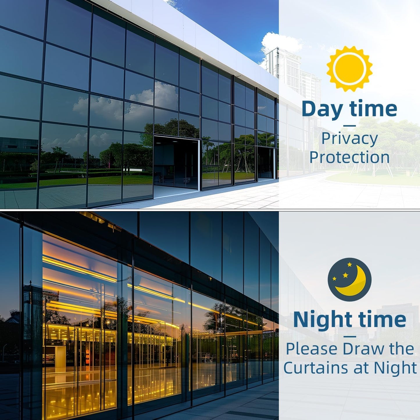 DUOFIRE One Way Window Film Privacy See Out Not in Heat Blocker Window Tint Reflective Mirror Windows Tinting Film for Home Static Cling Anti-UV Sun Blocking Windows Covering（Black, 17.4x157.4in）