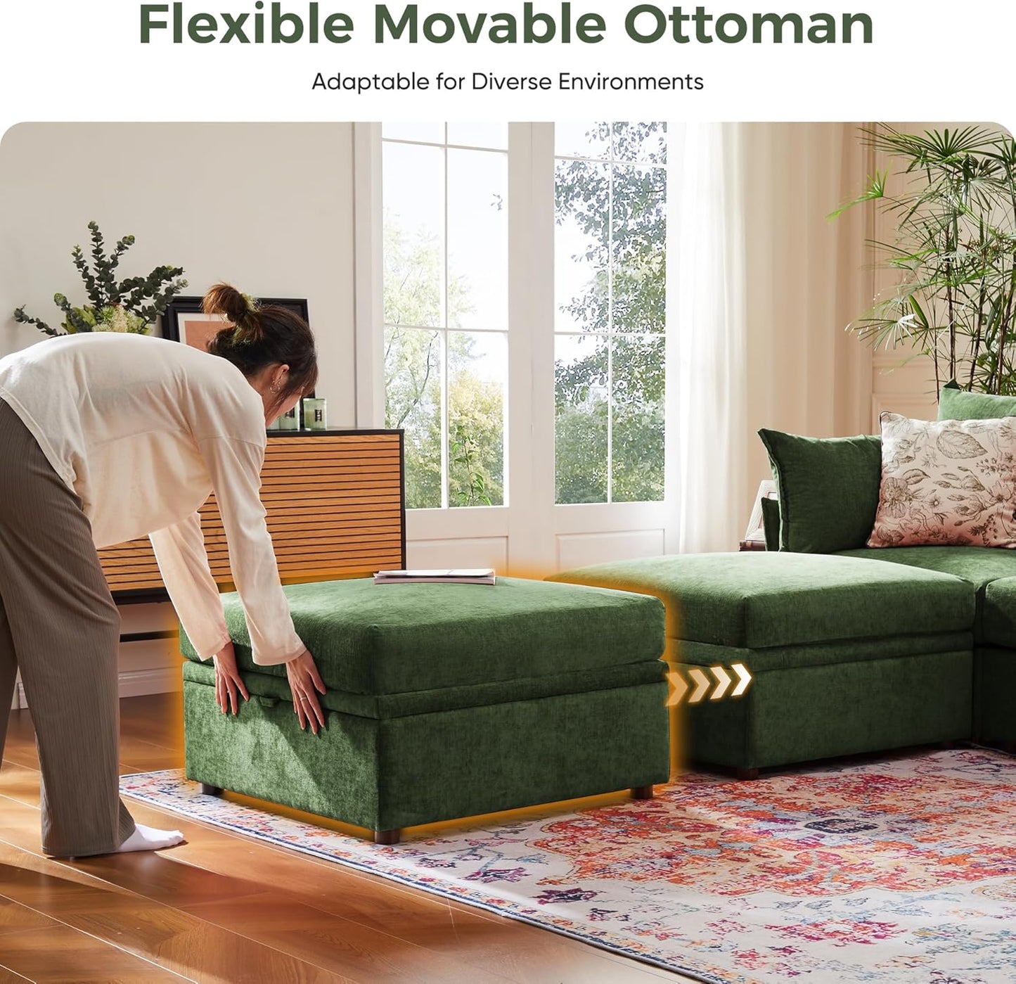 134.6" Modular Sectional Sofa, U Shaped Couch Set for Living Room, Large 8-Seater Comfy Cloud Couches with Movable Storage Ottoman,DIY Combination - Chenille Green