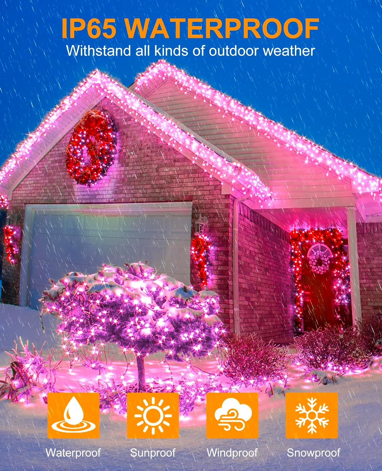 197FT 600 LED Christmas Lights Outdoor, Plug in Christmas Tree Lights 8 Modes, Waterproof Green Wire String Twinkle Lights for Indoor House Patio Garden Party Wedding Holiday Decorations, Pink