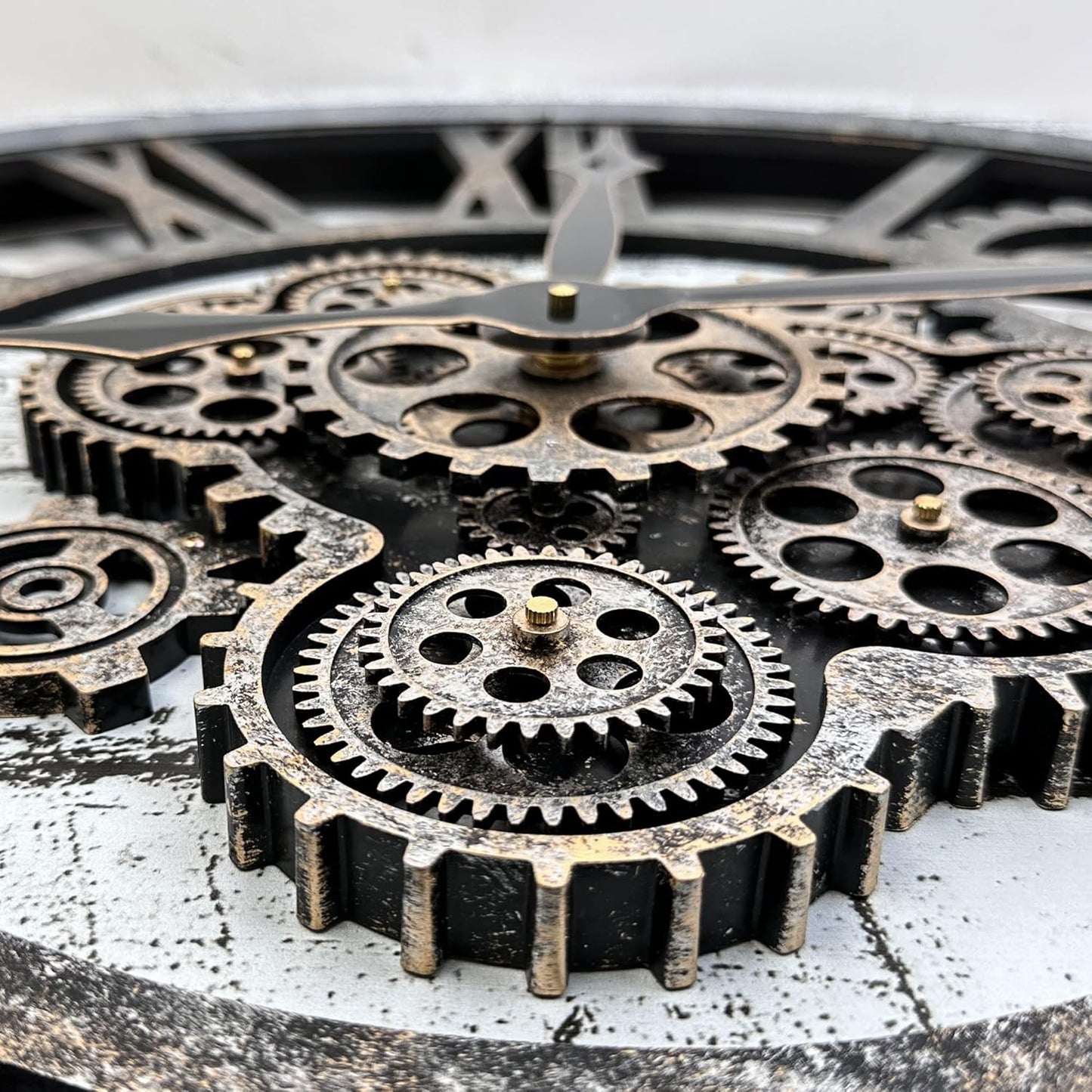 HOIBAI Large Wall Clock Clocks for Living Room Decor Oversized 30 Inch Wall Decor Farmhouse Vintage Rustic Industrial Roman Big Chic Home Decor Wall Clock for House Bedroom, Moving Gears Clock