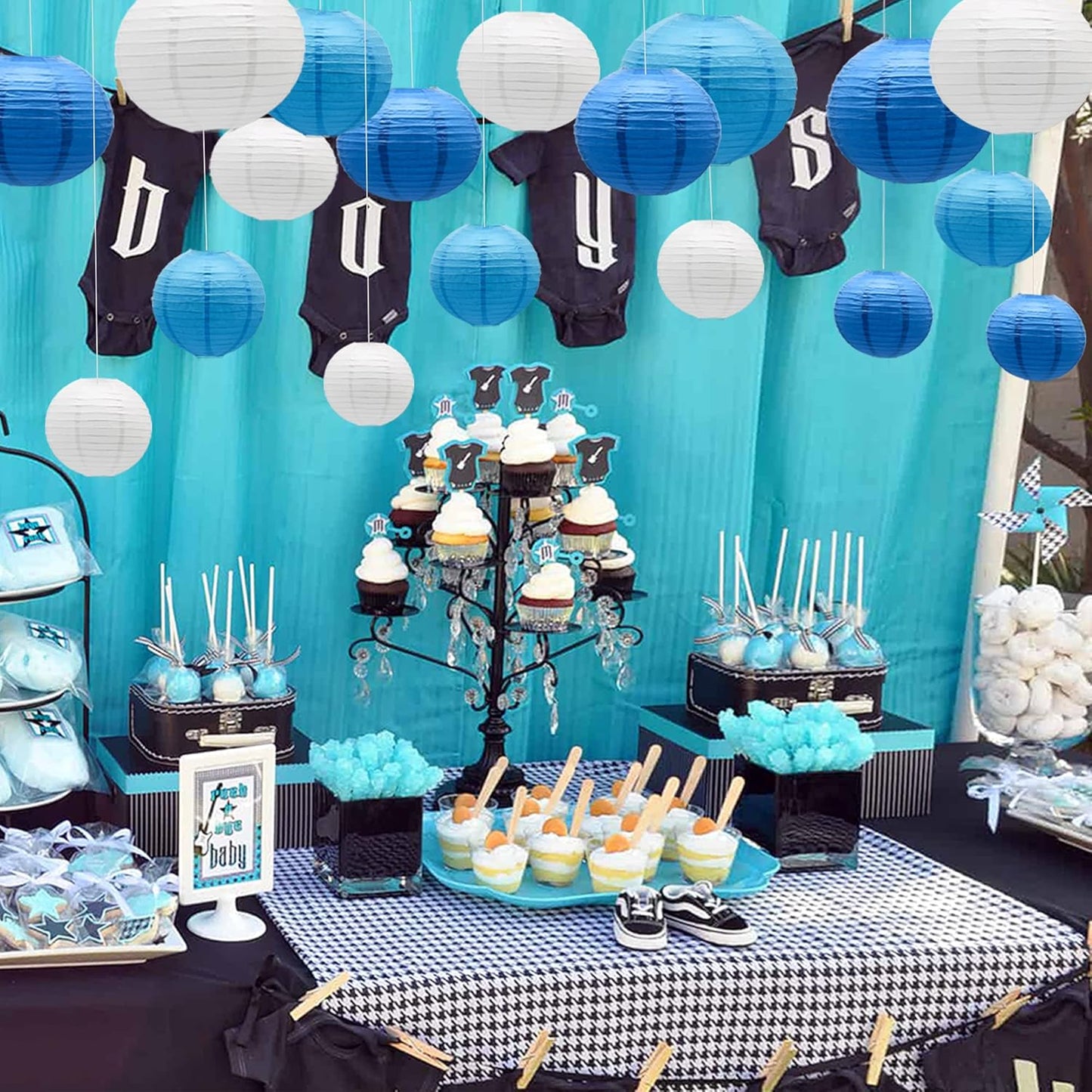 Paper Lanterns Party Decorations Blue - Hanging Paper Lanterns Indoor Outdoor - Wedding Graduation Birthday Baby Shower Party Supplies, 15pcs