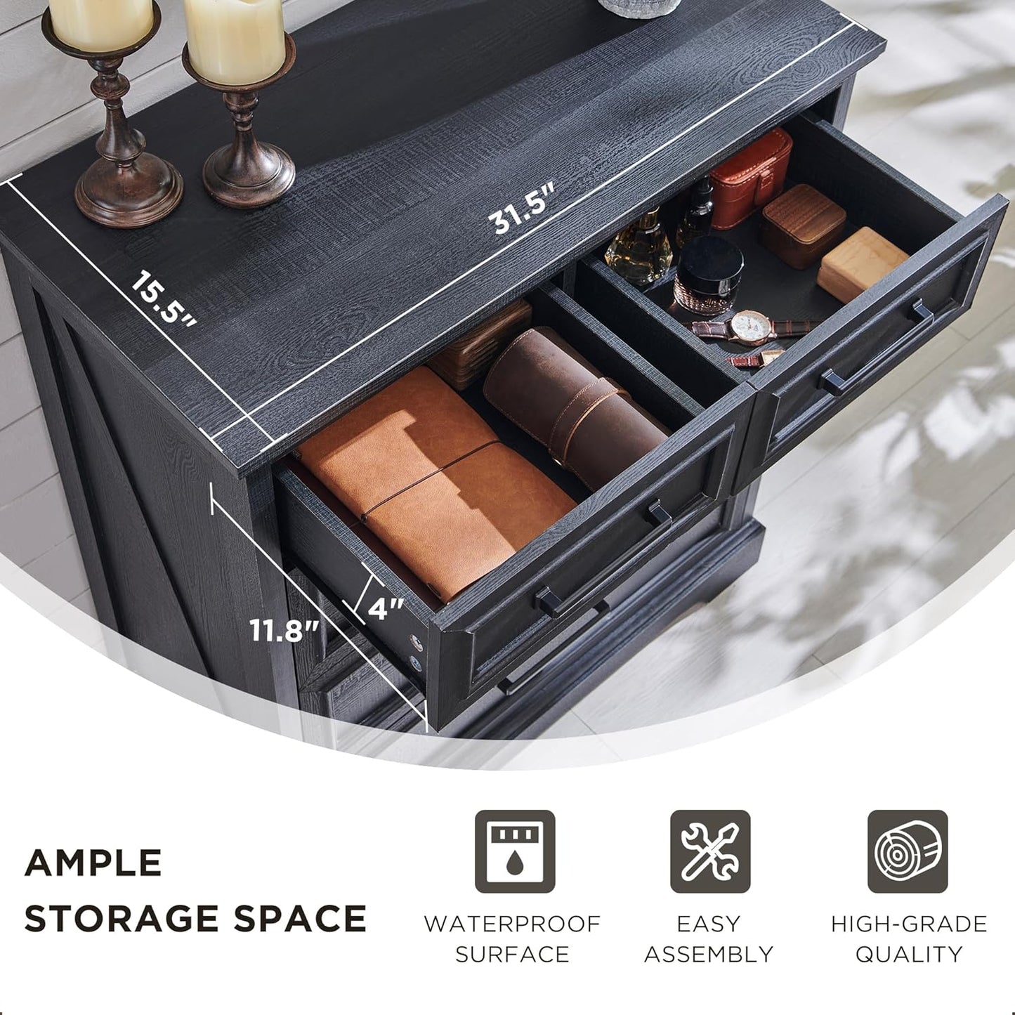 Farmhouse 5 Drawer Dresser for Bedroom, 36 Inch Tall Modern Chest of Drawers, Rustic Wood Storgae Organizer with Large Drawers & Bar Handles for Bedroom, Living Room, Hallway, Black