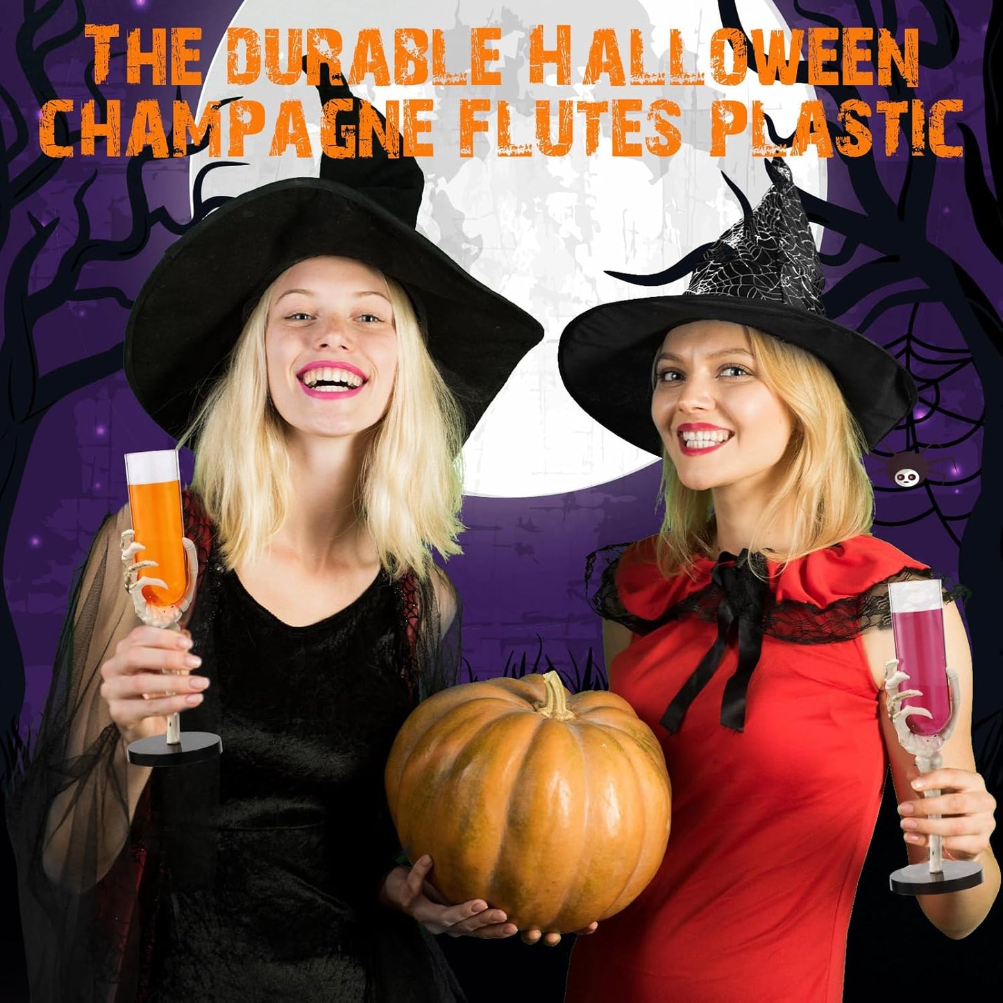 Yinkin 6 Pcs Halloween Skeleton Hand Wine Glass 2.7 oz Halloween Goblets with Skeleton Hand Plastic Champagne Flutes Spooky Creepy Cups for Haunted House Party Decorations