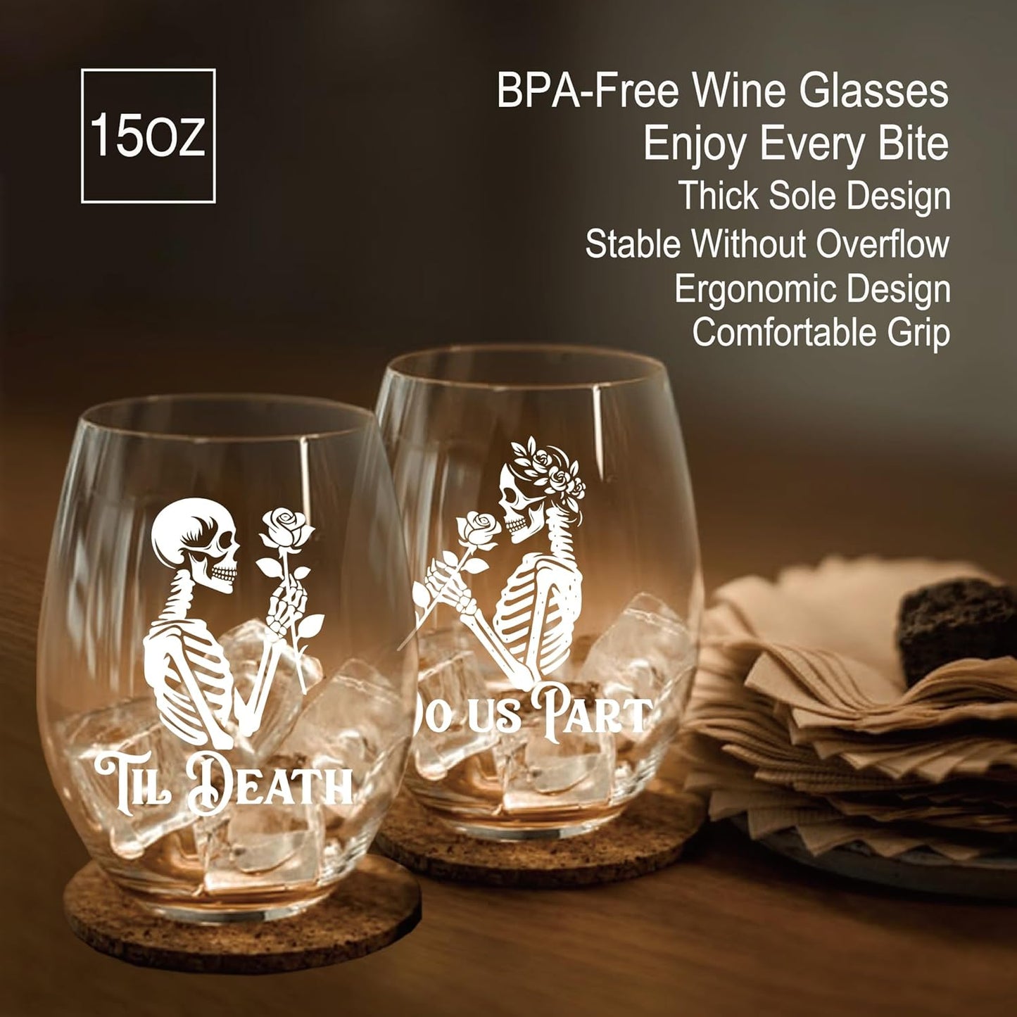 Perfectinsoy Skull Wine Glass 2 Piece with Gift Box, Zombie Design, Valentine's Day Autumn Halloween, Anniversary Wedding Gifts, Couple Gifts for Boyfriend and Girlfriend. (Do Us Set of 2)