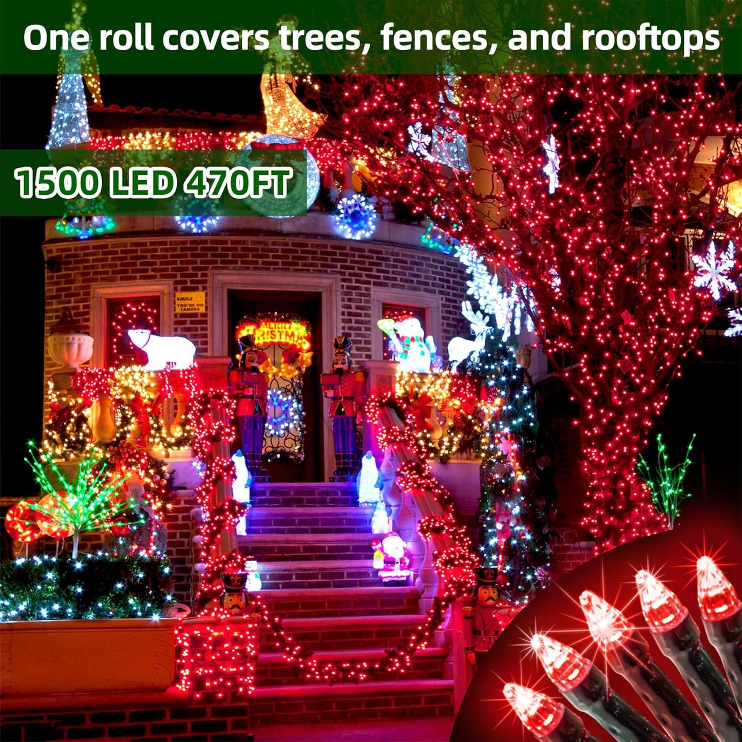 1500 LED 470FT Christmas Lights Outdoor,12 Lighting Modes Christmas String Lights with Timer, Dimmable Plug in Red LED StringLights Waterproof for Yard Tree Wedding Party Holiday Red