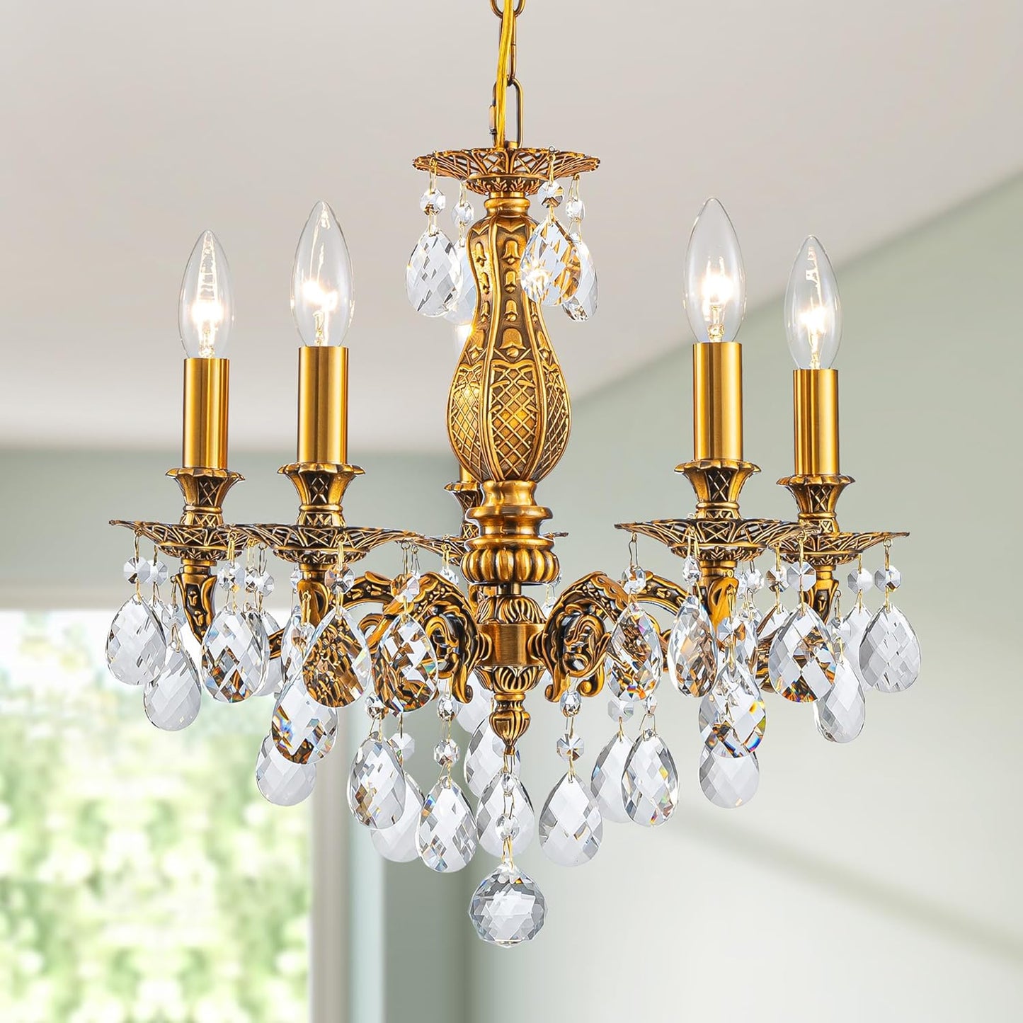 French K9 Crystal Maria Theresa Chandeliers, Luxury Vintage Pendant Light Fixture for Dining Room, Living Room, D18.3*H21~68 inch (Adjustable), Clear Crystal & Antique Bronze Finish Frame