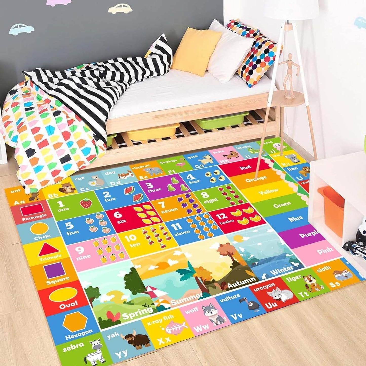 Kids Rug ABC Rug, Play Mat for Kids Playroom ABC Educational Area Rug for Playroom Classroom Elementary Preschool Rugs wtih Numbers Animals (2.6x3.9ft)