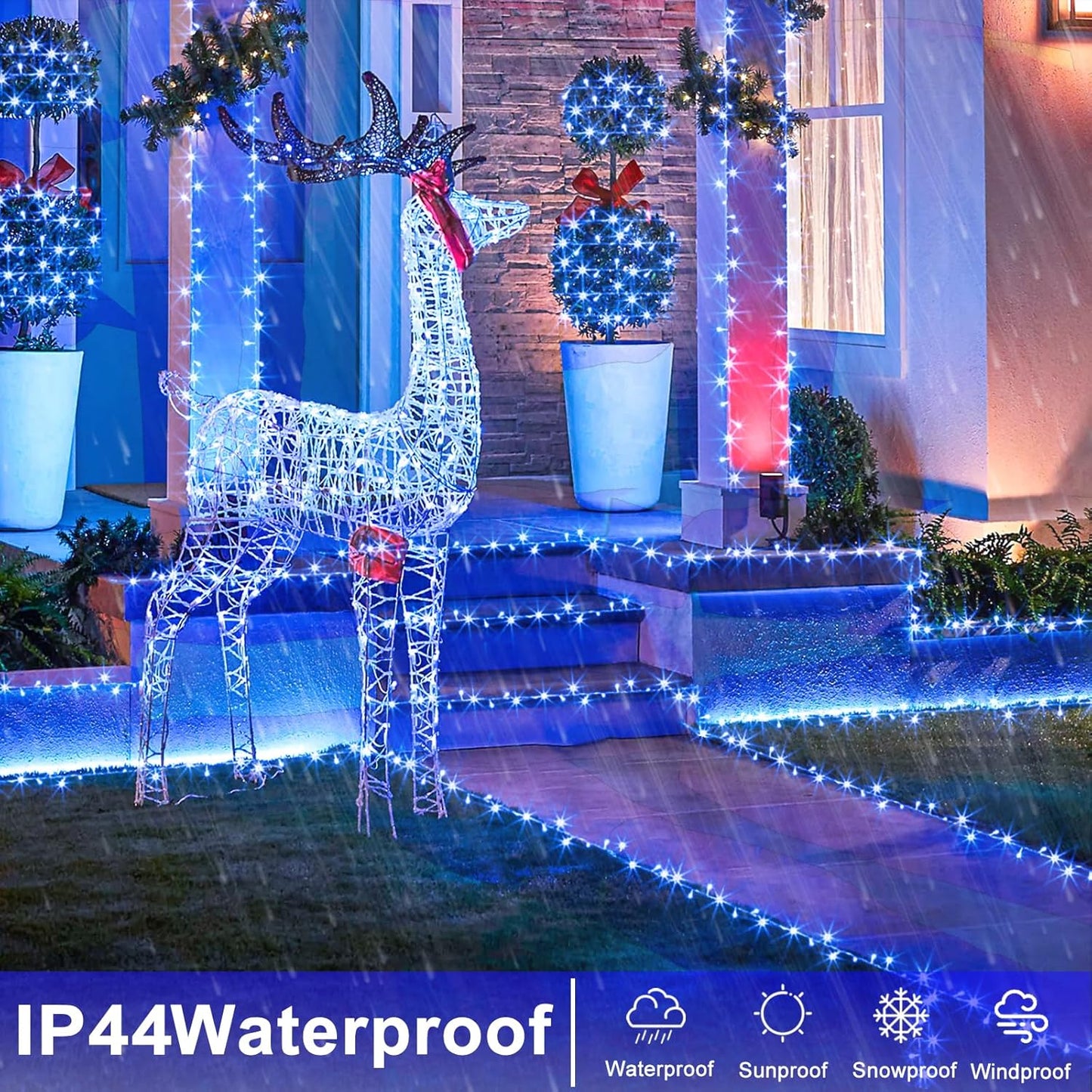 120 LED Blue Christmas Lights Outdoor, 40ft Clear Wire Blue String Lights 8 Modes, Plug in Waterproof Fairy String Light for Indoor Christmas Tree Bedroom Decorations