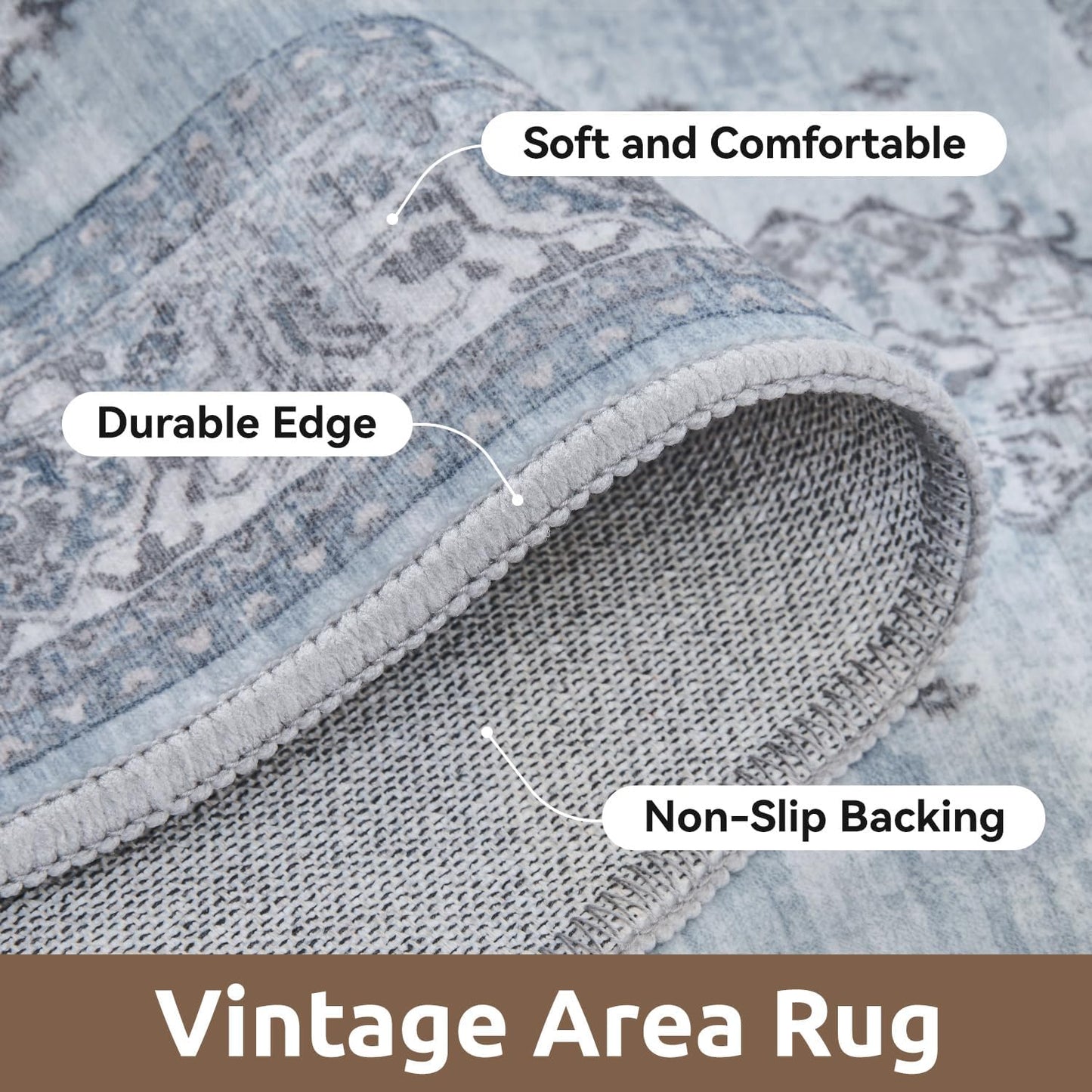 AMOAMI-Vintage Area Rug 4x6 Blue Rugs for Living Room-Soft Living Room Rug Non Slip Rugs for Bedroom Carpet Machine Washable Rug for Dining Room Bedside Office Room Decor