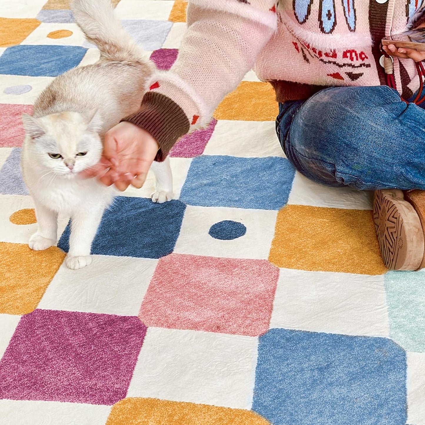 jinchan Kids Rug for Nursery 5ft Radius Corner Washable Area Rug Modern Colorful Quarter Circle Rug Soft Non-Slip Carpet for Bedroom Playroom Daycare Reading Nook Kitchen Classroom Berries on Cream