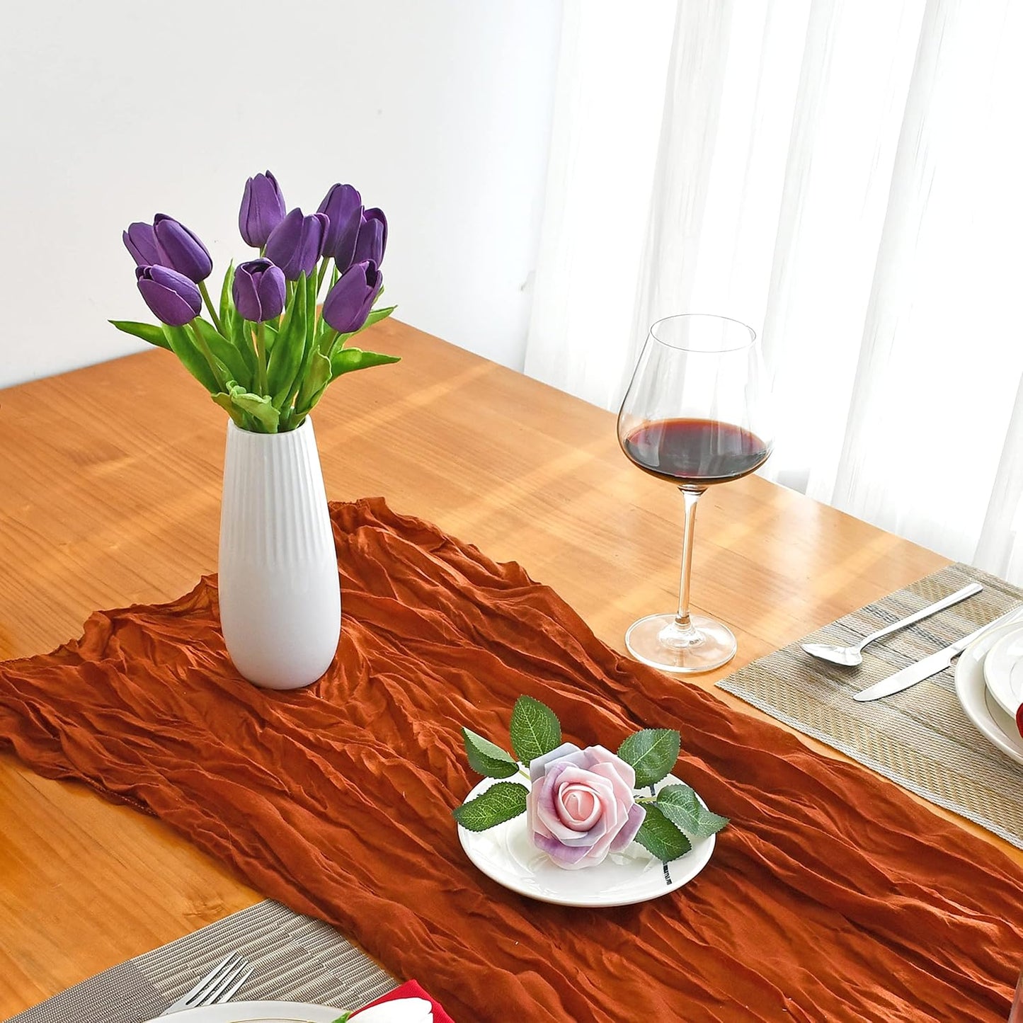 Mandy's Artificial Tulips 20 Stems Dark Purple PU Faux Flowers for Wedding Home Decor 13.5 Inch