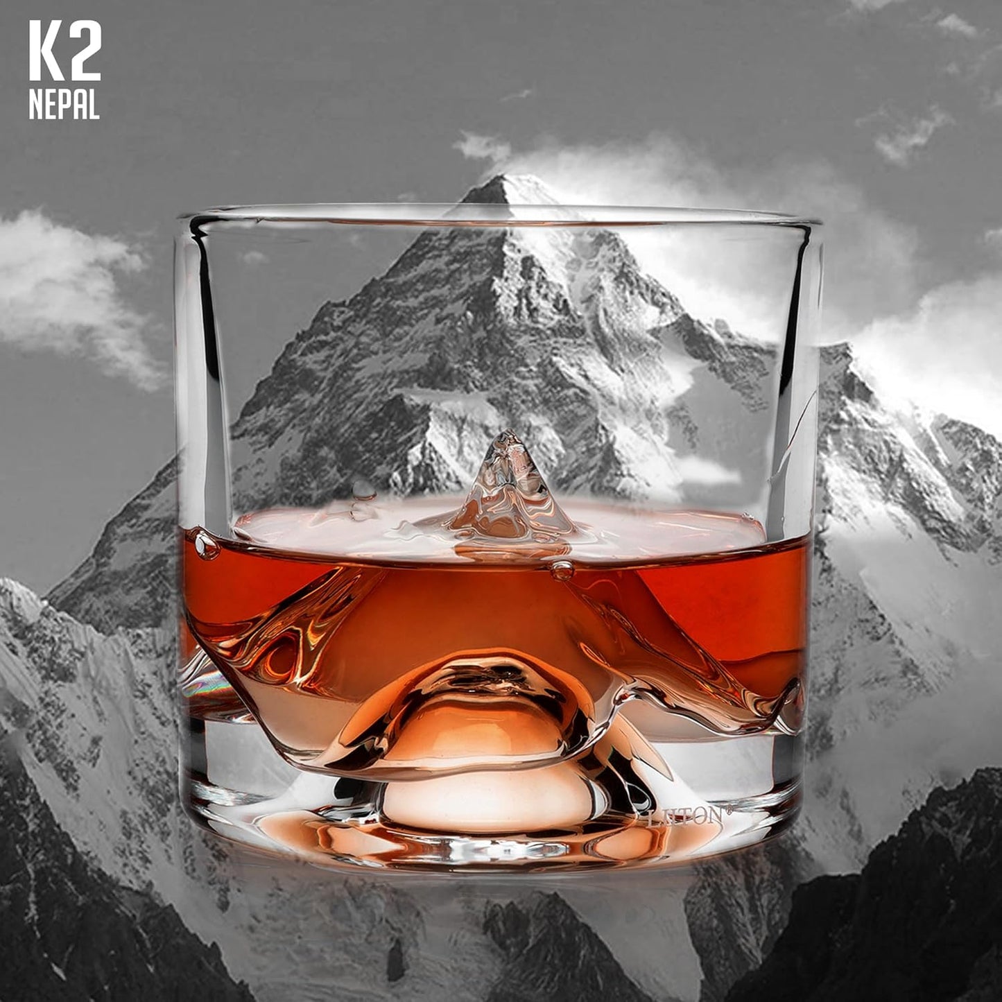 K2 Nepalese Heavy Crystal Whiskey Glasses Gift Set of 2, Thick Freezable Bourbon Glass 1lb Each, Premium Whiskey Gifts for Men, Frozen Crystal Chills Cocktails, 10 oz