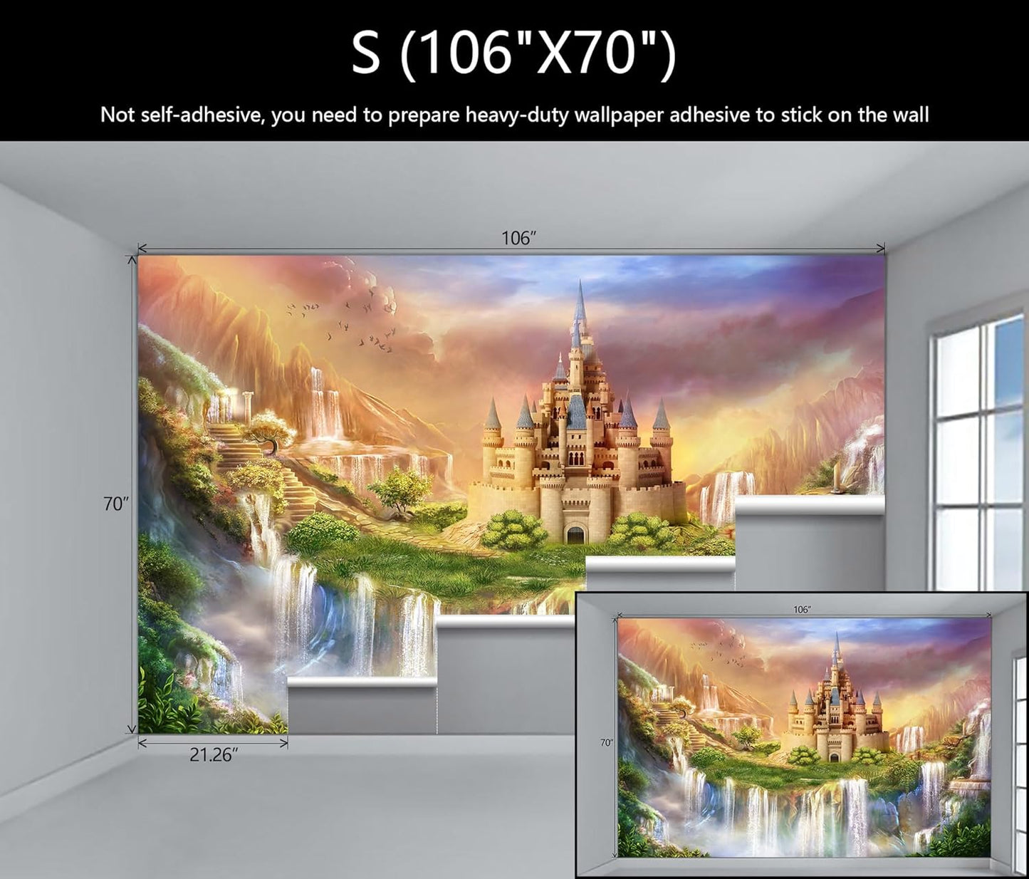 WFBHUA-Wallpaper for Kids Bedroom Girl Room Princess Castle Wall Mural Nursery Wall Decor Playroom(Not Peel and Stick)