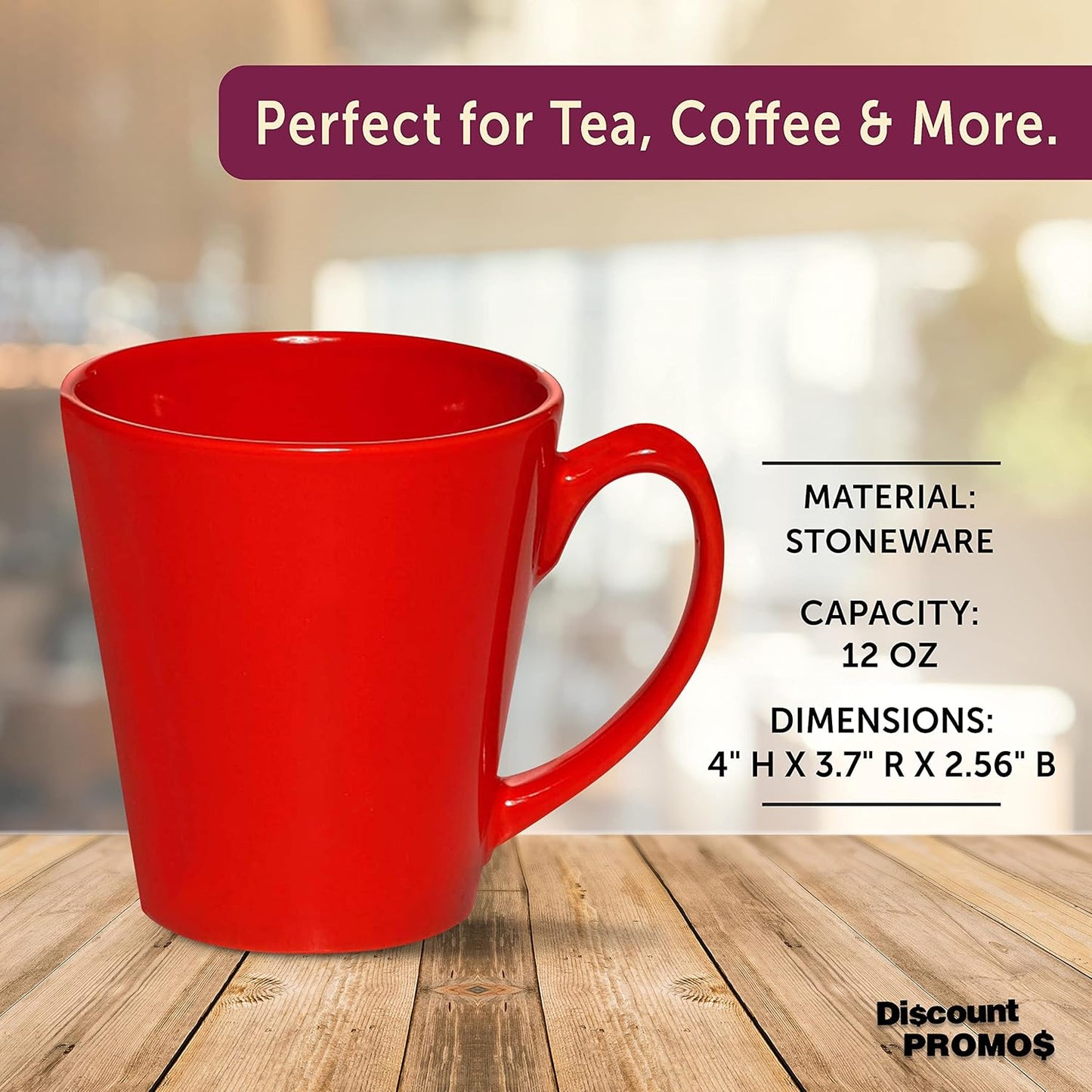 DISCOUNT PROMOS Glossy Ceramic Latte Coffee Mug 12 oz. Set of 10, Bulk Pack - Perfect for Tea, Espresso, Cappuccino, Hot Cocoa - Red