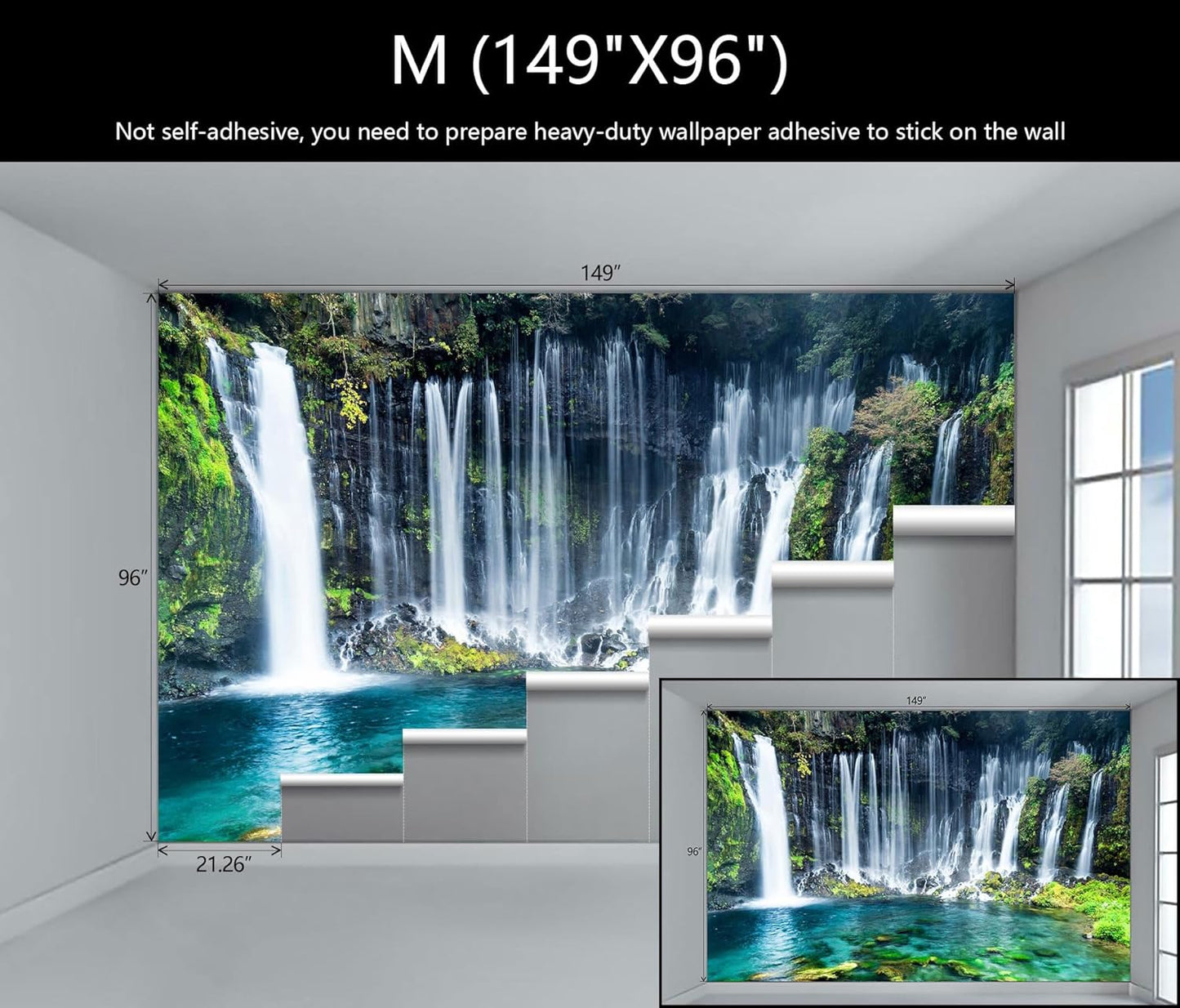 WFBHUA-Wall Mural Waterfall Green Nature Lake Landscape Wallpaper Decor for Bathroom Living Room Bedroom(Not Peel and Stick)