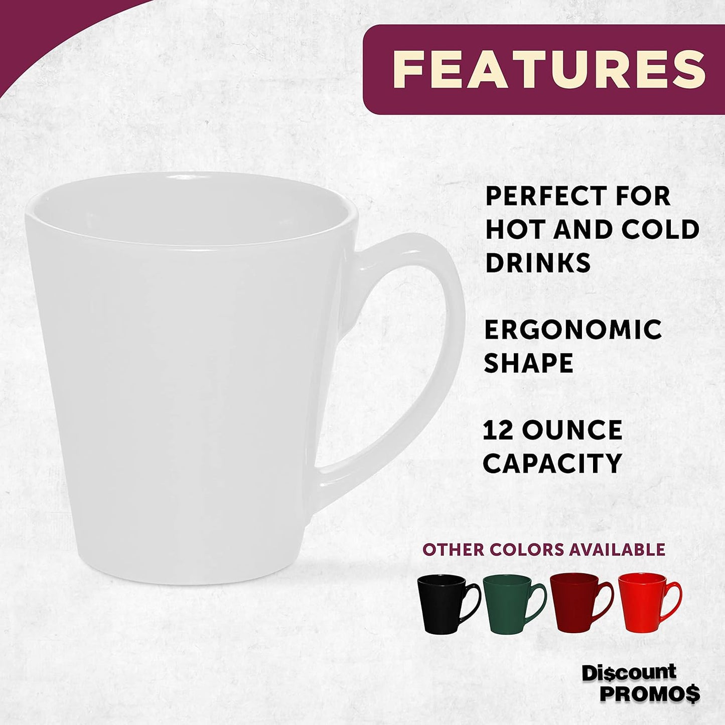 DISCOUNT PROMOS Glossy Ceramic Latte Coffee Mug 12 oz. Set of 10, Bulk Pack - Perfect for Tea, Espresso, Cappuccino, Hot Cocoa - White