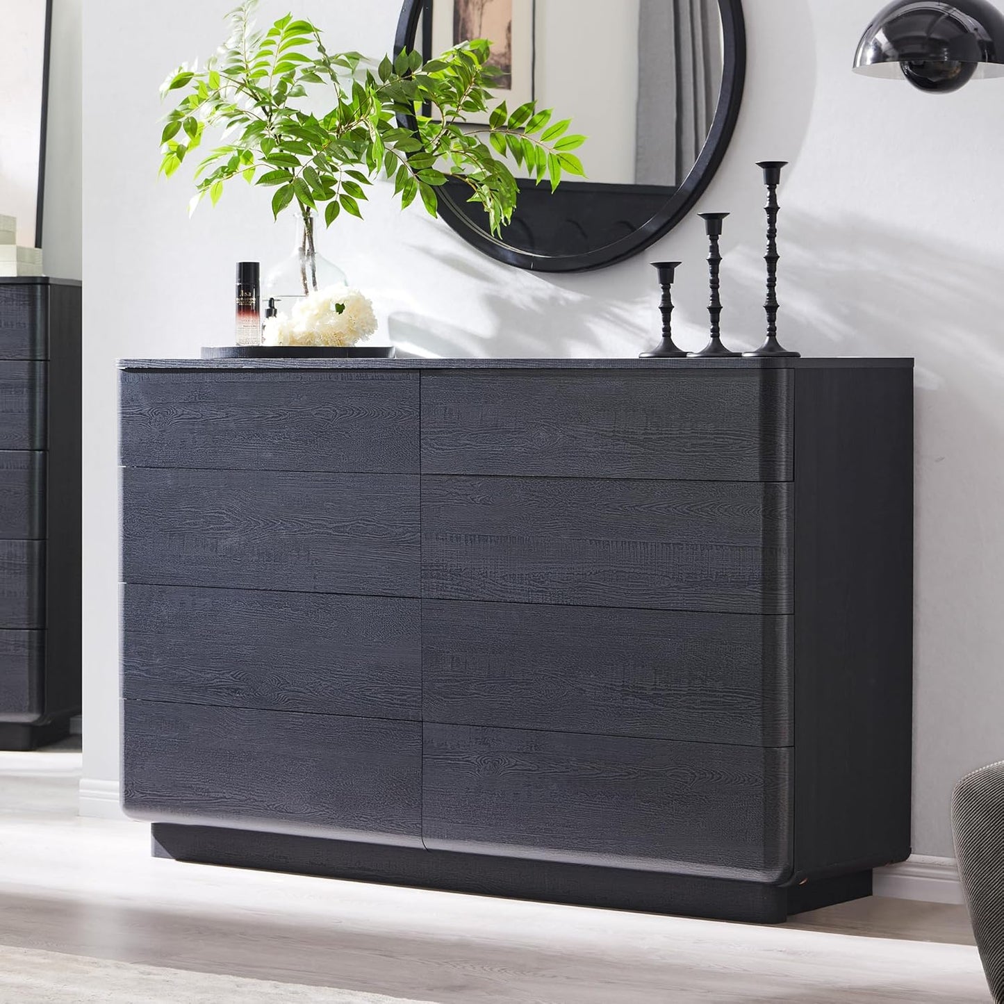 8 Drawer Dresser for Bedroom, 52 Inch Wide Modern Chest of Drawers, Push-to-Open Wood Storgae Organizer with Large Drawers for Bedroom, Living Room, Hallway, Black