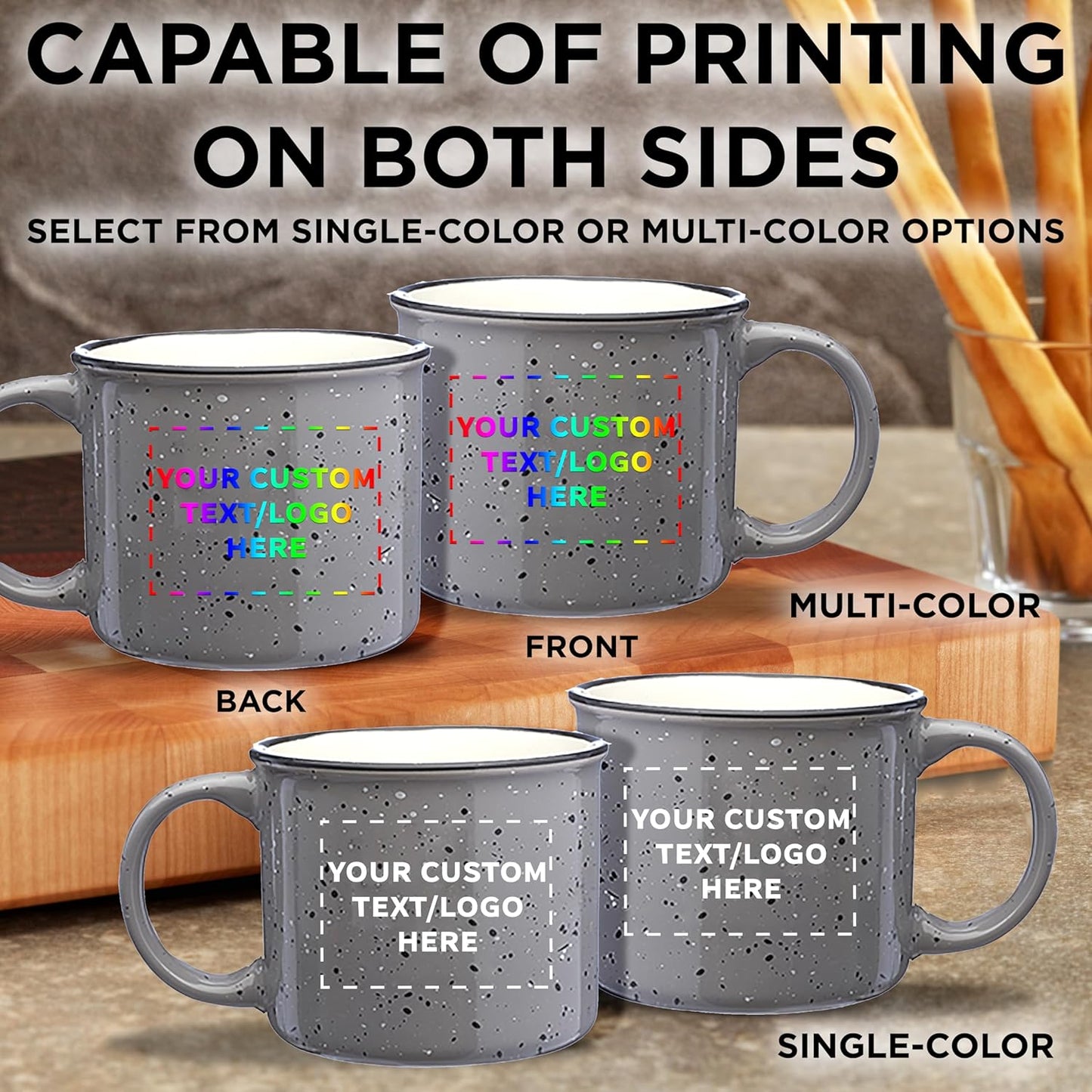 DISCOUNT PROMOS Custom Ceramic Campfire Coffee Mugs 13 oz. Set of 10, Personalized Bulk Pack - Perfect for Tea, Espresso, Cappuccino, Hot Cocoa - Grey