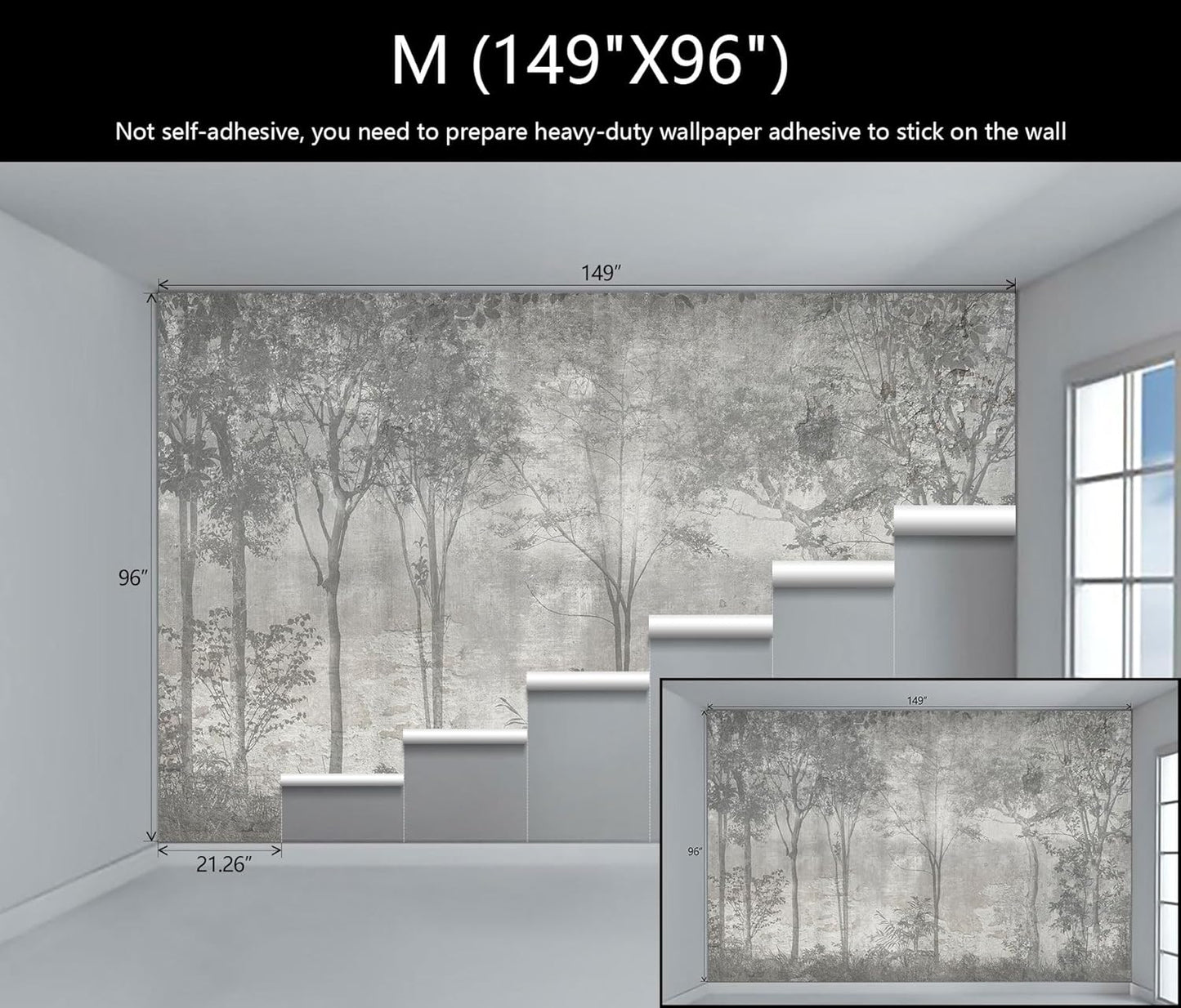 WFBHUA-Vintage Forest Woodland Mural Wallpaper Gray Old Wall Tree Wallpaper for Bedroom Living Room(Not Peel and Stick)